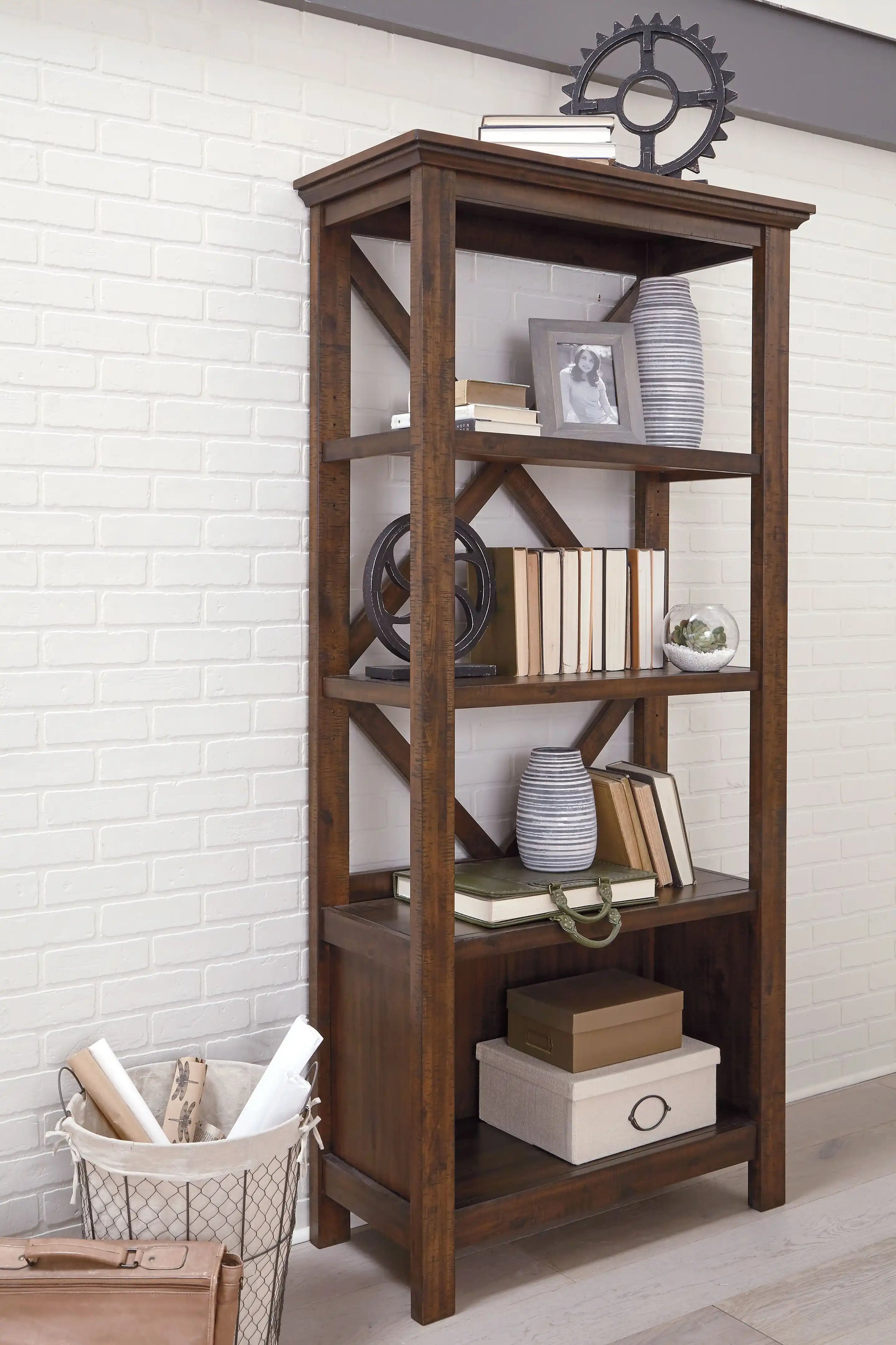 Baldridge - Large Bookcase - Rustic Brown - Best Buy Furniture
