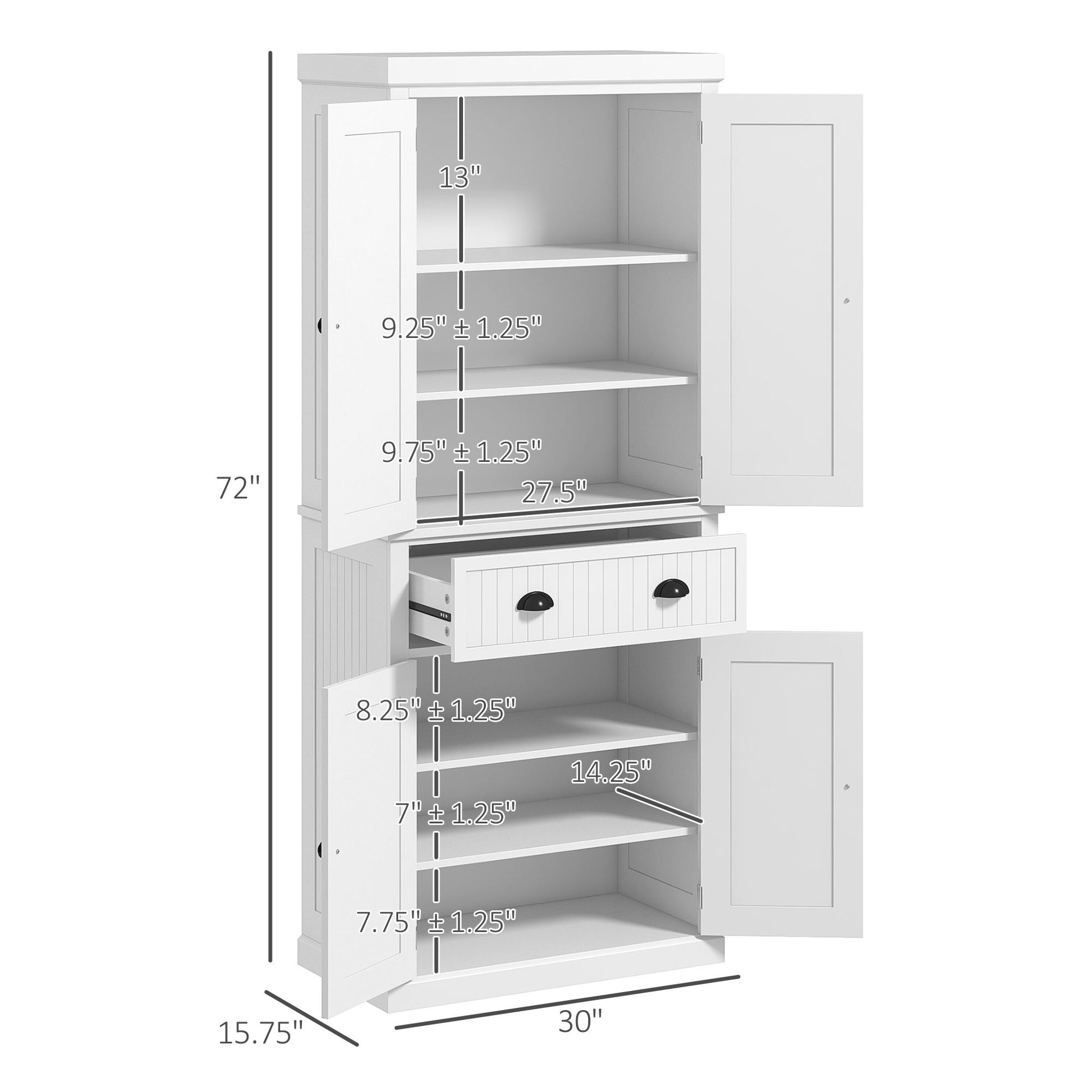 Homcom - 72" Kitchen Pantry, Tall Storage Cabinet, Freestanding Cupboard With Drawer, Doors And Adjustable Shelves - White - Best Buy Furniture