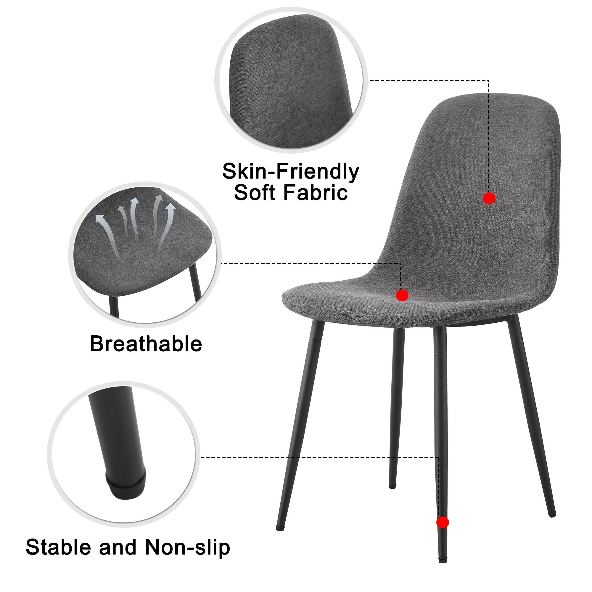 Modern Medieval Style Cushioned Side Chairs Set With Black Metal Legs For Kitchens