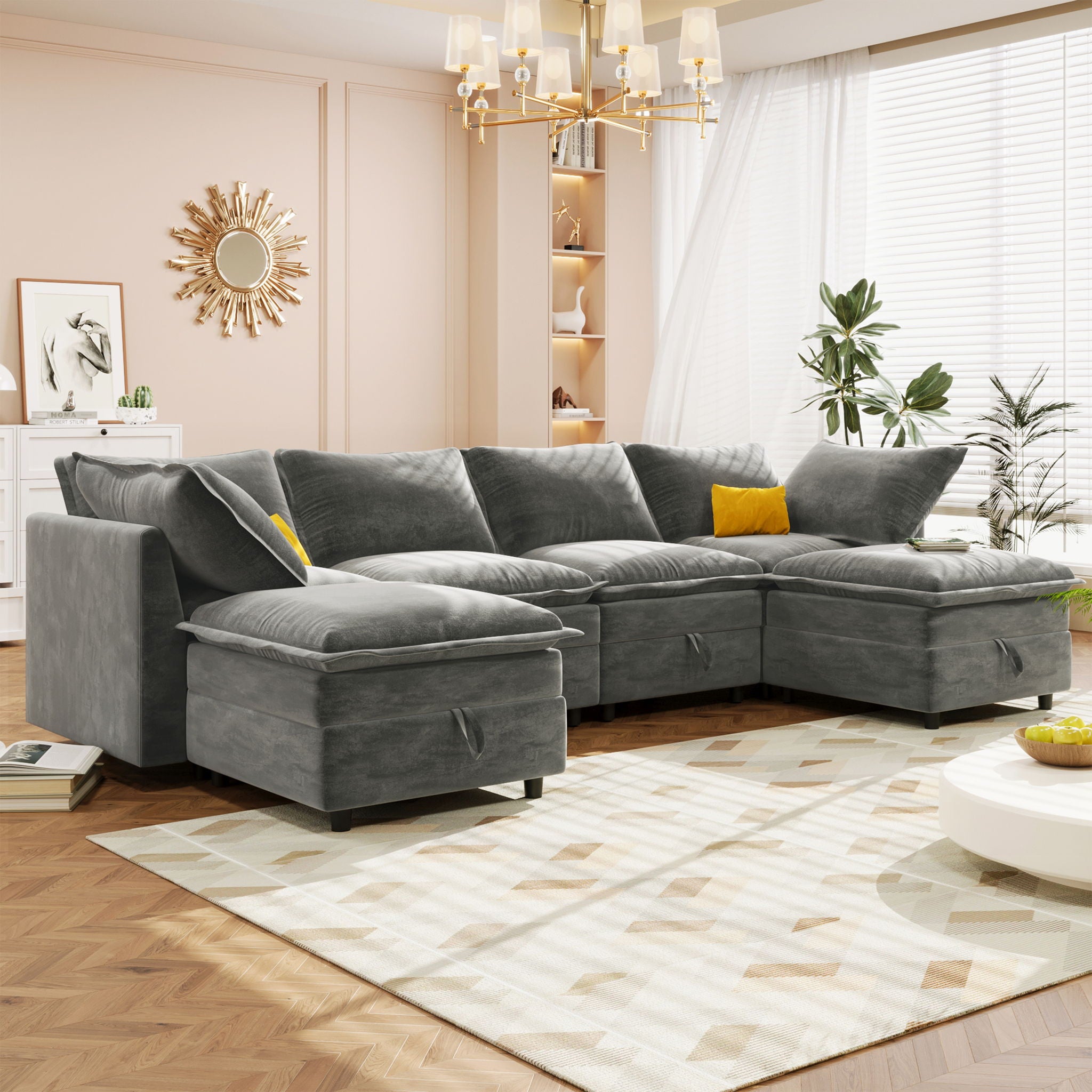 Versatile 6 Piece Modular Sofa Bed With Storage, Stylish Faux Double Layer Cushions, Comfortable & Durable Design, Perfect For Any Living Space - Best Buy Furniture