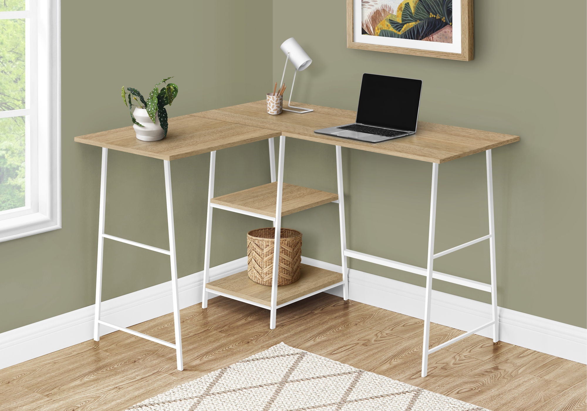 Computer Desk, Home Office, Corner, Storage Shelves, L Shape, Work, Laptop, Contemporary, Modern - White Base - Best Buy Furniture