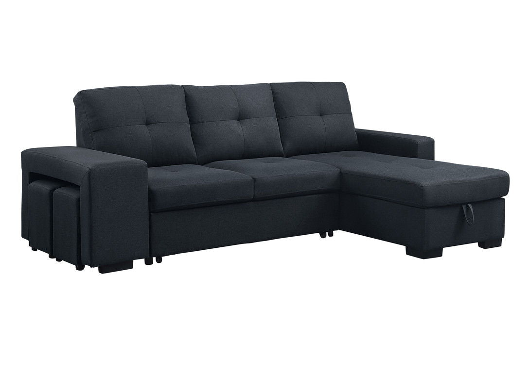 Lucas - Linen Sleeper Sectional Sofa With Reversible Storage Chaise - Dark Gray - Best Buy Furniture