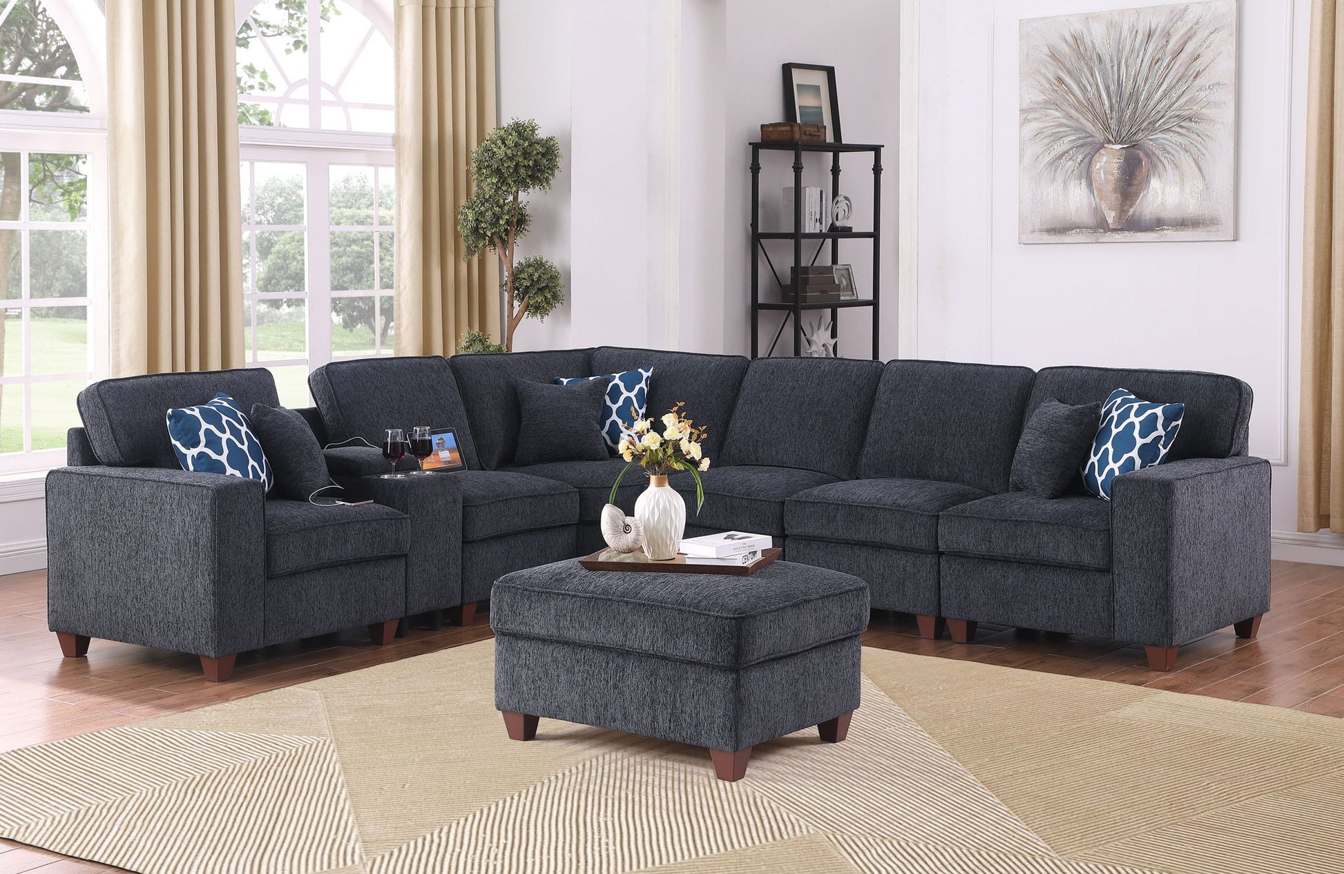 Gina - Sectional Sofa With Ottoman - Black - Best Buy Furniture