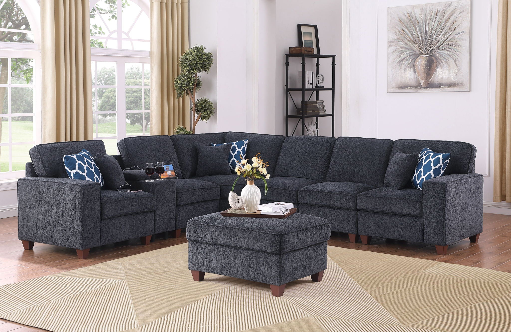 Gina - Sectional Sofa With Ottoman - Black - Best Buy Furniture