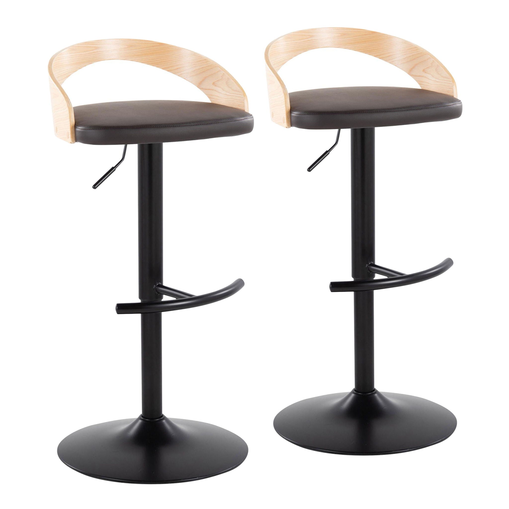 Grotto - Contemporary Adjustable Barstool With Swivel & Rounded T Footrest (Set of 2) - Best Buy Furniture