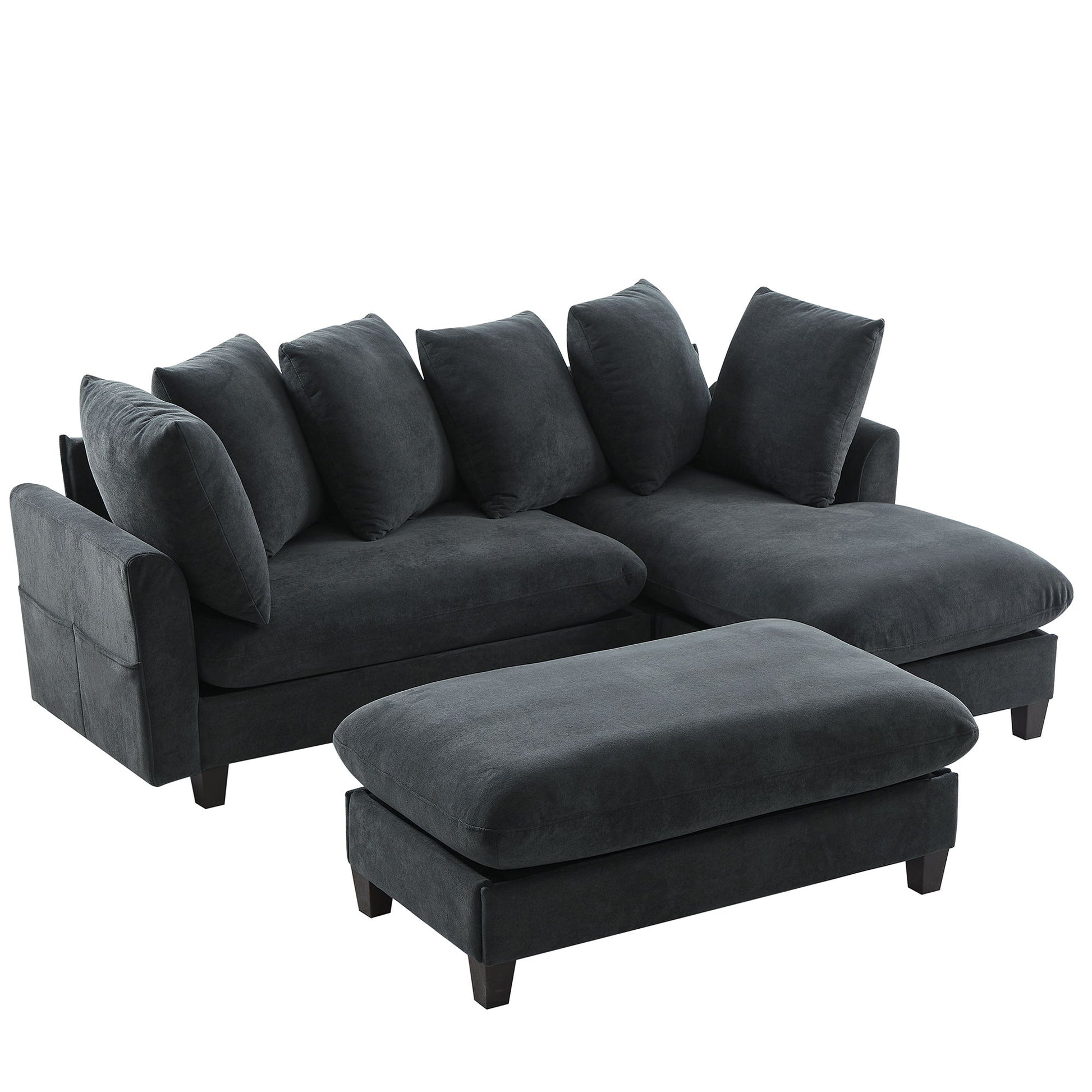 Upholstered L Shaped Sectional Sofa With Storage, Movable Ottoman, And 6 Throw Pillows - Best Buy Furniture