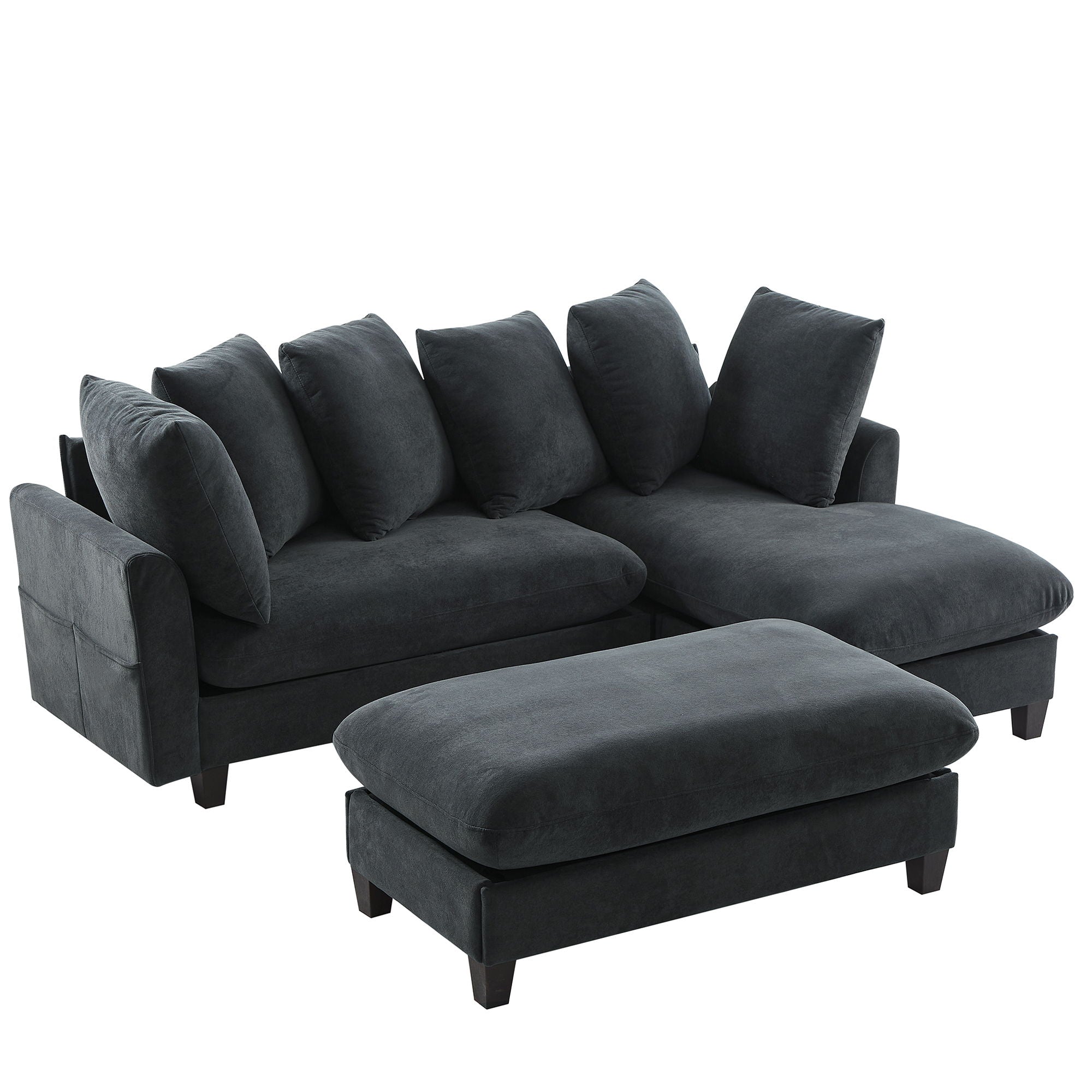 Upholstered L Shaped Sectional Sofa With Storage, Movable Ottoman, And 6 Throw Pillows - Best Buy Furniture