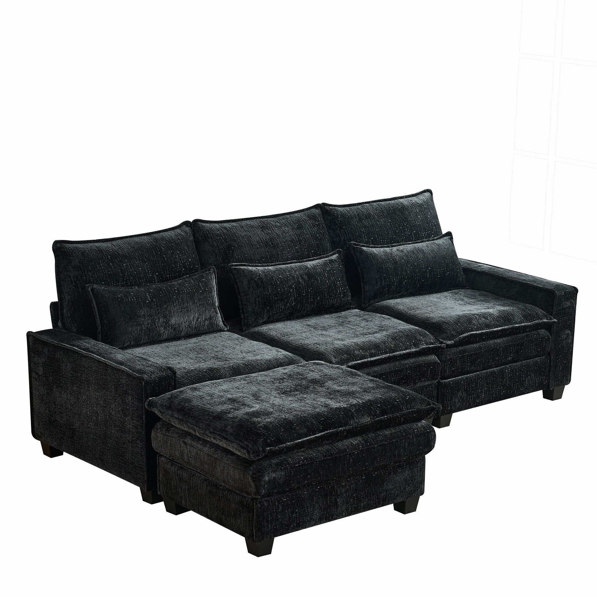 Modern Comfy Chenille L Shaped Sectional Sofa With Movable Ottoman - Best Buy Furniture