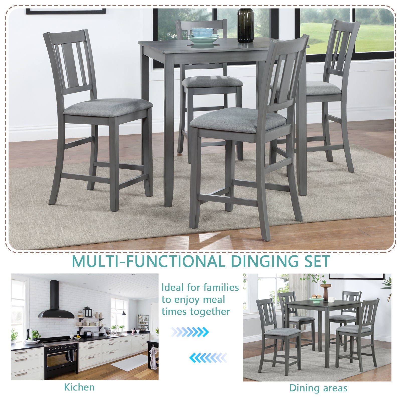 5 Pieces Dining Table Set, Counter Height Kitchen Table Set With Square Table And 4 Upholstered Chairs - Best Buy Furniture