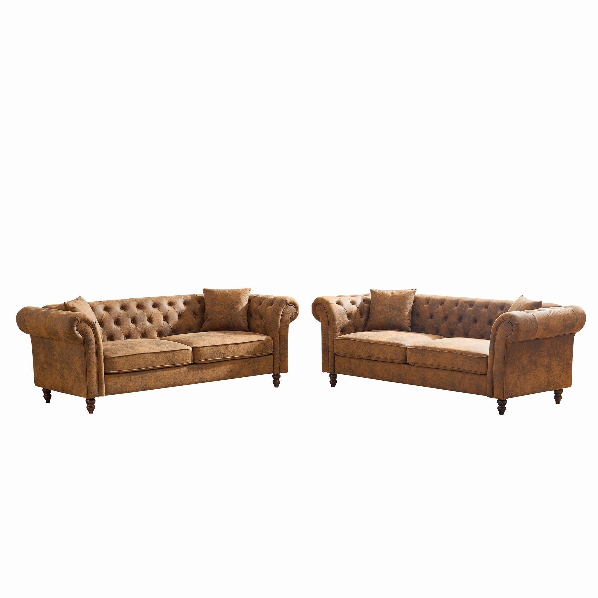 Chesterfield 3 And 3 Seater Sofa Set High Tech Fabric Roll Armrest Upholstered Couch - Best Buy Furniture