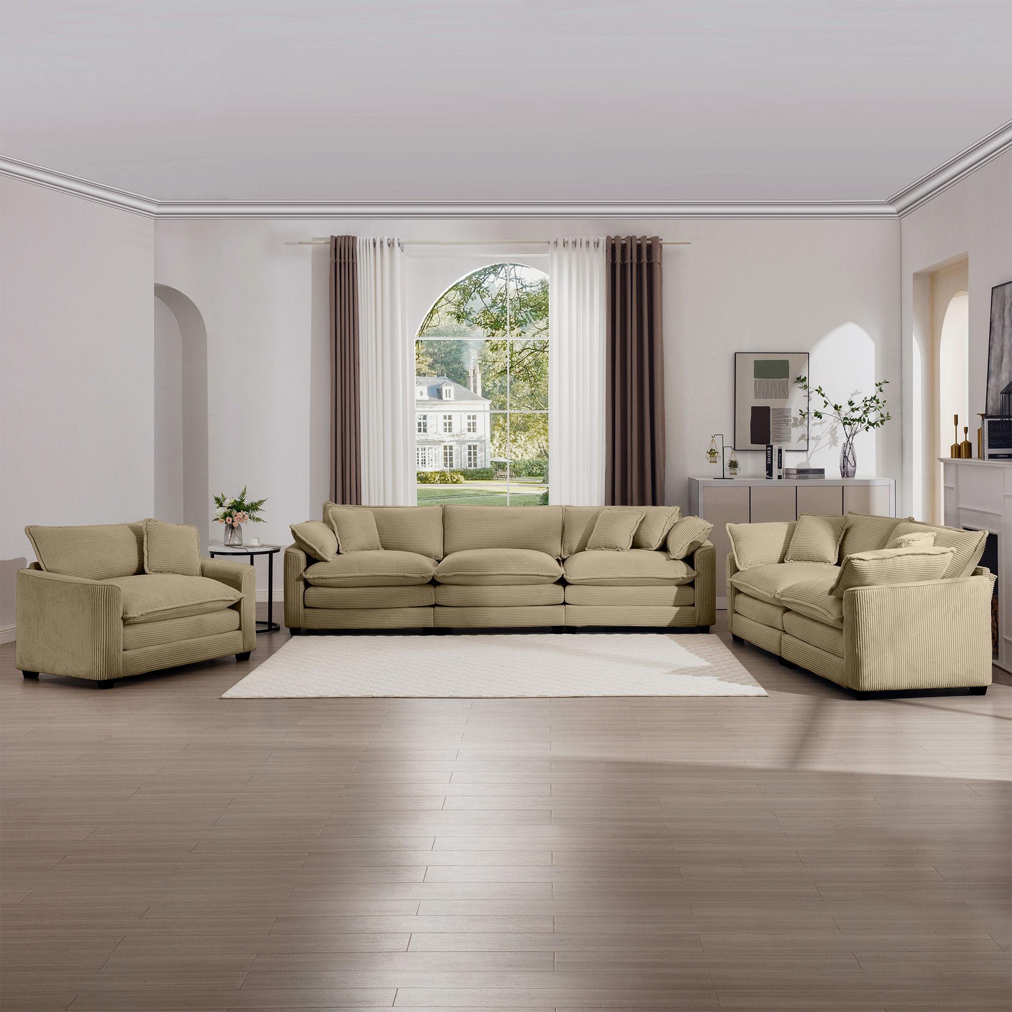 Elegant Corduroy Oversized Sectional Sofa Set With Deep Seats And Flexible Layout - Best Buy Furniture