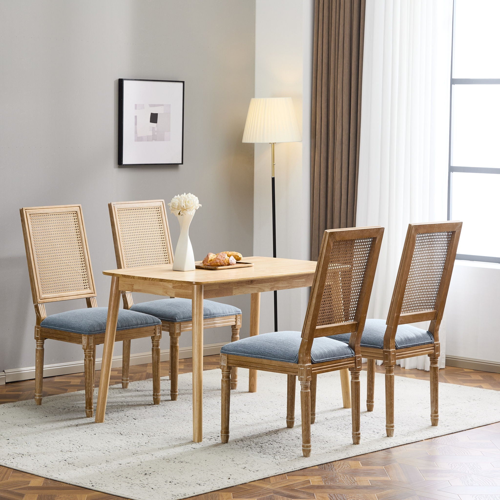 French Country Dining Chair With Rectangular Cane Backrest And Smooth Upholstered Seating - Best Buy Furniture