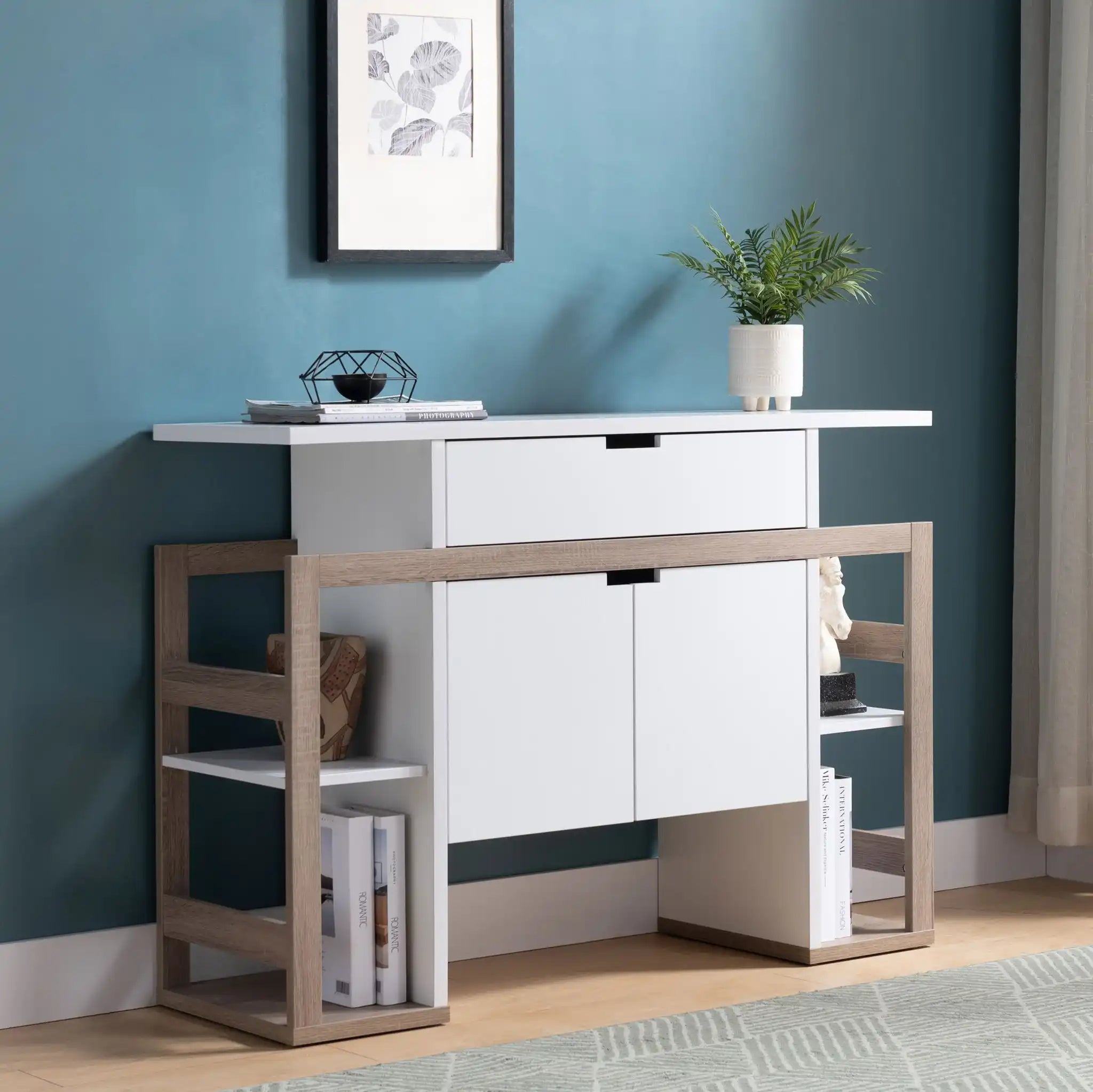 Modernize Kitchen Buffet Organizing Cabinet With 4 Shelves - White / Dark Taupe - Best Buy Furniture