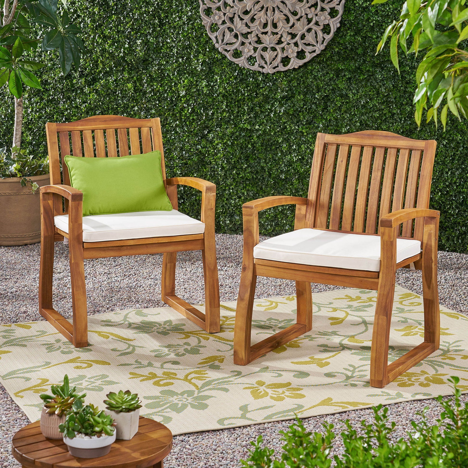 Della - Wood Armchair (Set of 2) Outdoor Dining Chairs - Cream - Best Buy Furniture