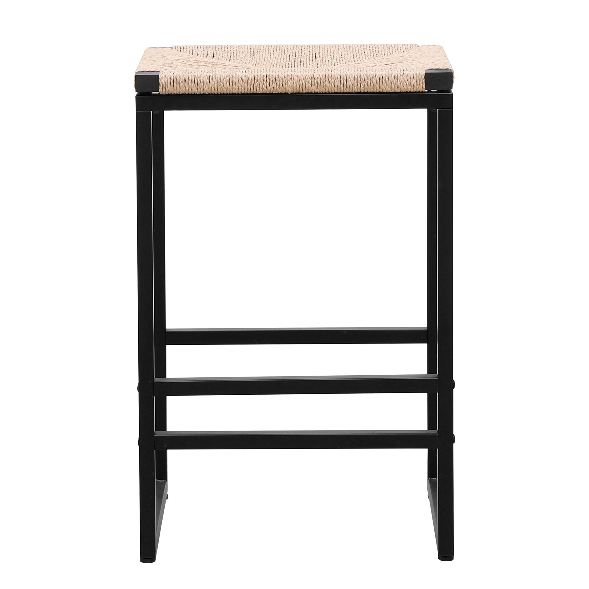 Boho Style Backless Bar Stools (Set of 2) With Paper Rope Woven Seat & Metal Frame For Kitchen Counter - Best Buy Furniture
