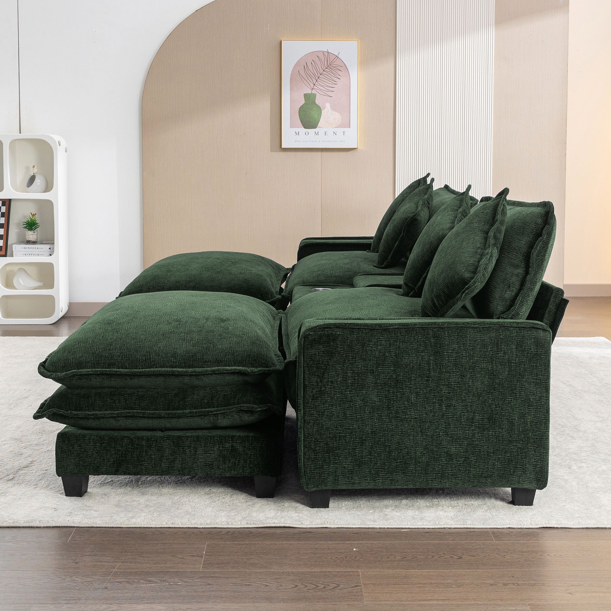 Sectional Sofa Chenille Upholstered Sofa With Two Removable Ottoman, Two USB Ports, Two Cup Holders And Large Storage Box For Living Room - Best Buy Furniture