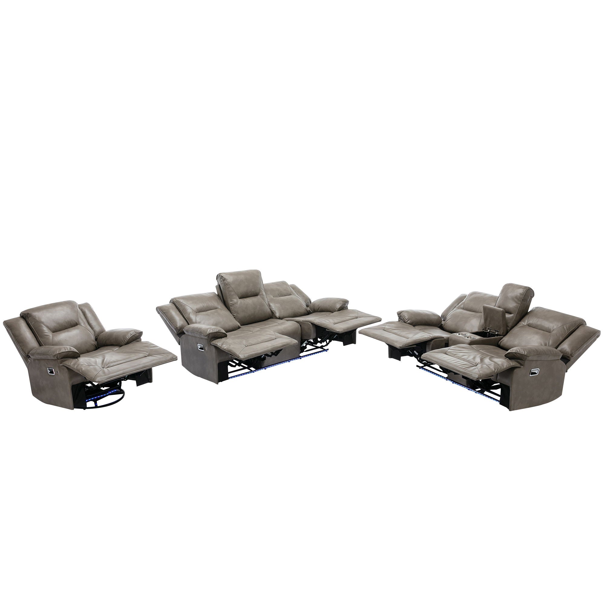 Home Theater Recliner Set Manual Recliner Chair With A LED Light Strip Two Built-In Cup Holders For Living Room - Best Buy Furniture