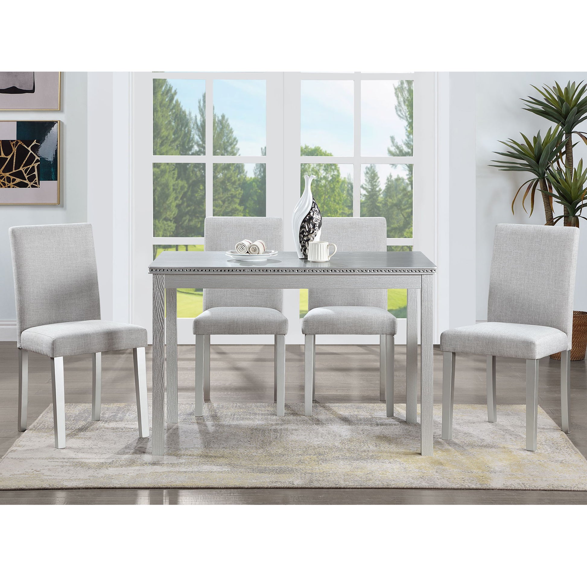 Dining Table Set With Crystal Decoration And Upholstered Chairs - Best Buy Furniture