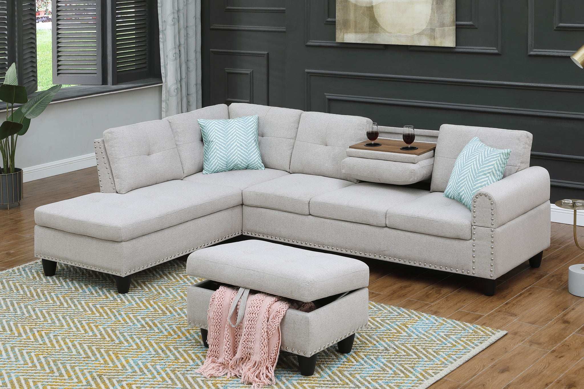 Alger - 98" Wide Left Hand Facing Sofa & Chaise With Ottoman - Best Buy Furniture