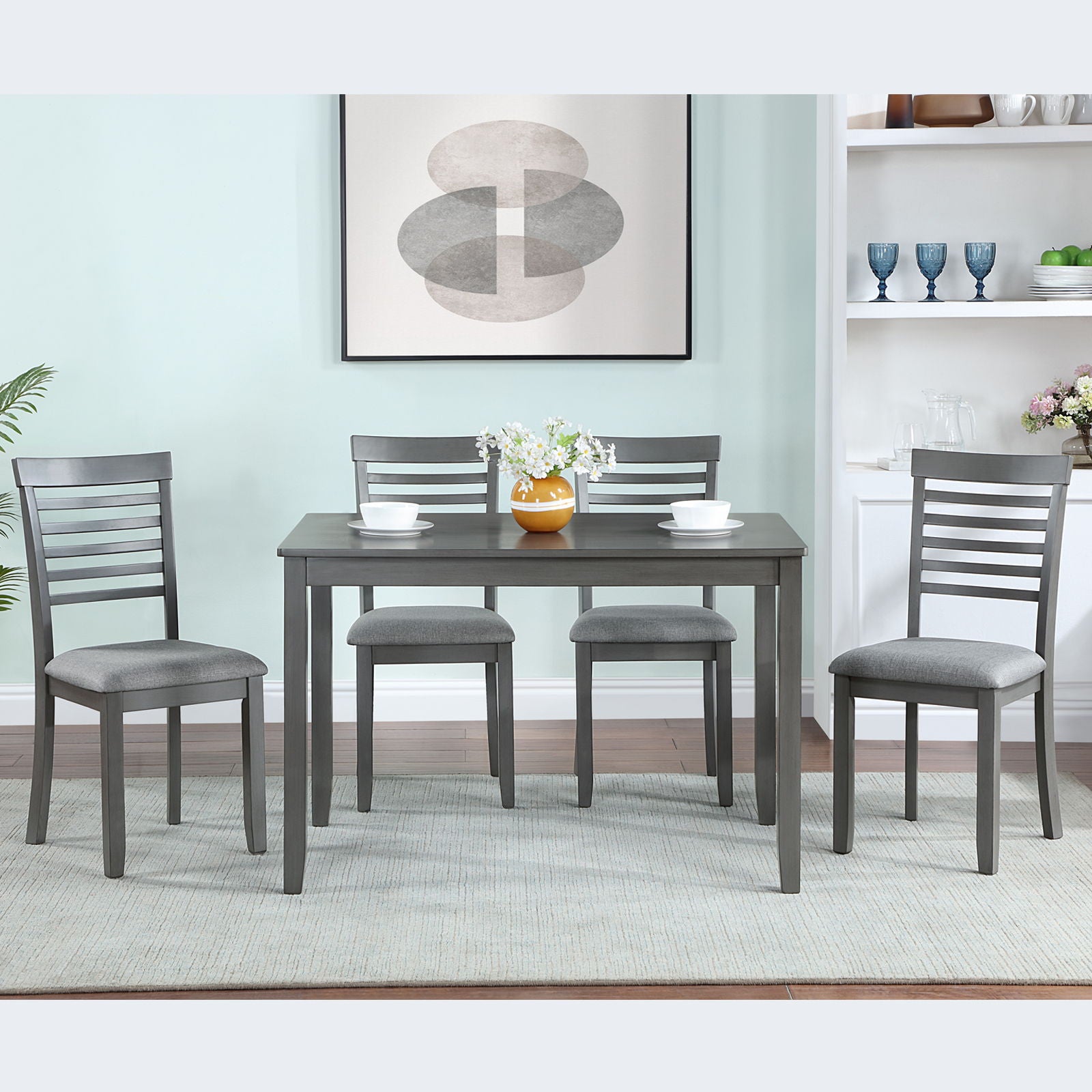 5 Pieces Modern Dining Set, Rectangular Wooden Dining Table With 4 Upholstered Chairs - Best Buy Furniture