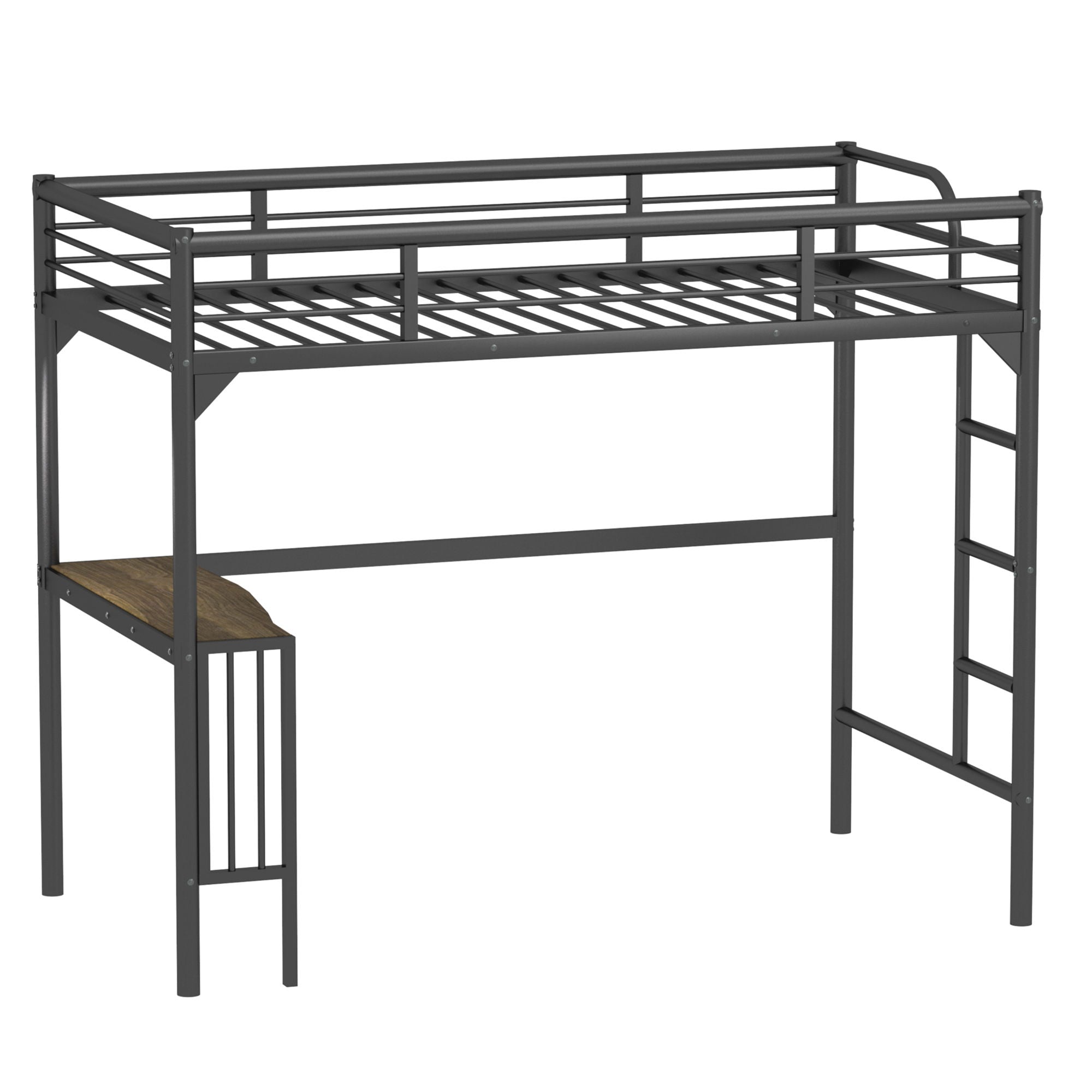 Twin Metal Loft Bed With Desk, Ladder And Guardrails, Bookdesk Under Bed - Black - Best Buy Furniture