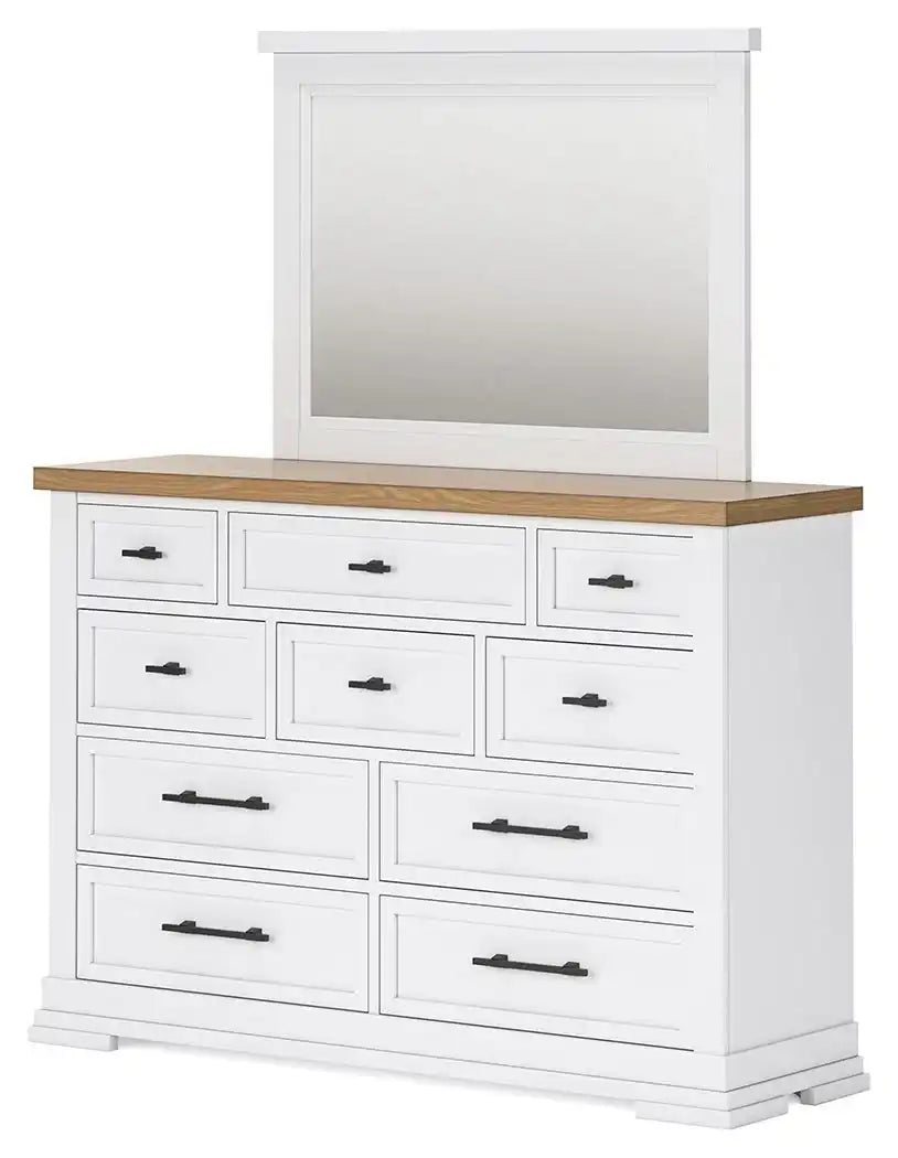 Ashbryn - Dresser And Mirror - White / Natural - Best Buy Furniture