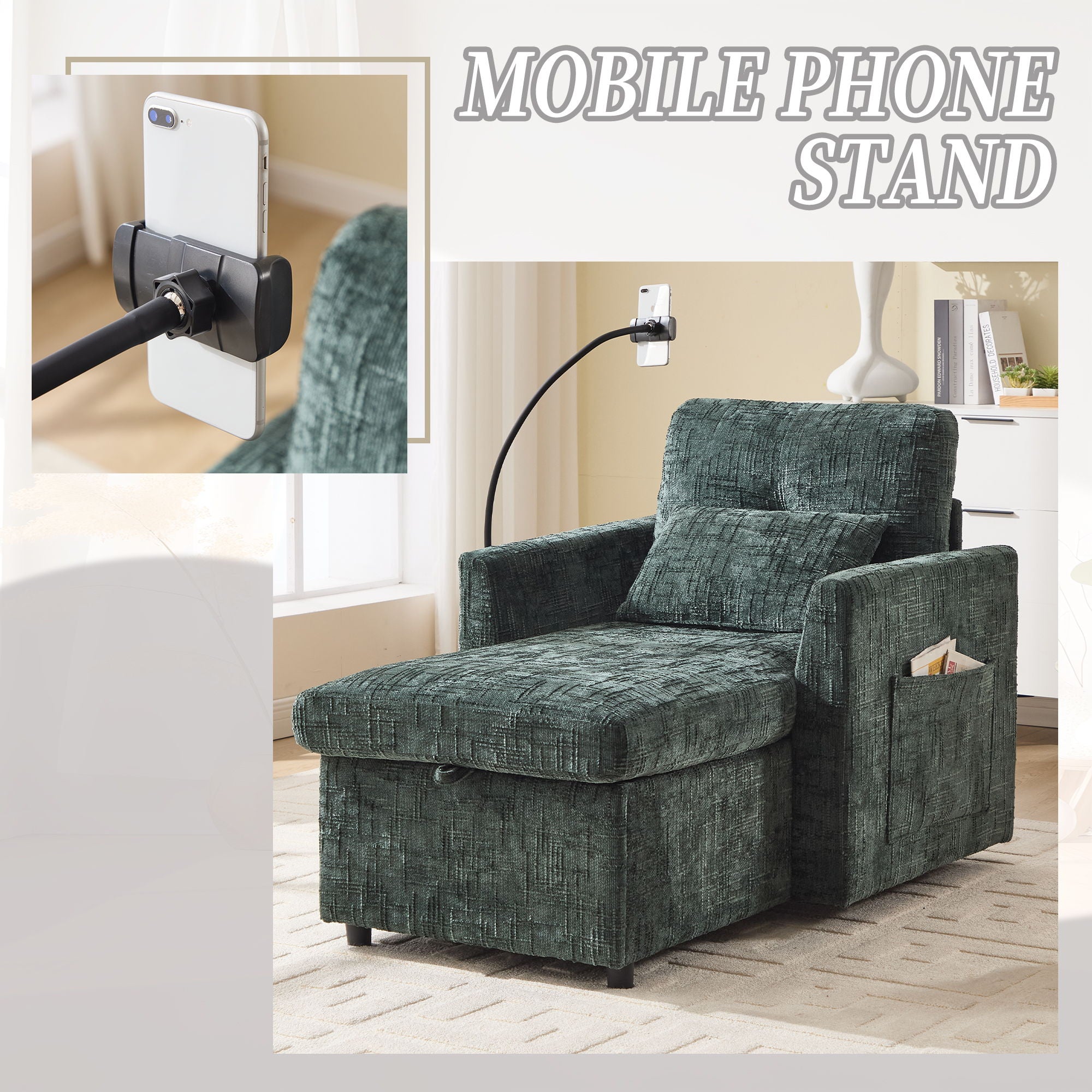 Multifunctional Chenille Recliner Sofa With Storage And Phone Bracket - Best Buy Furniture