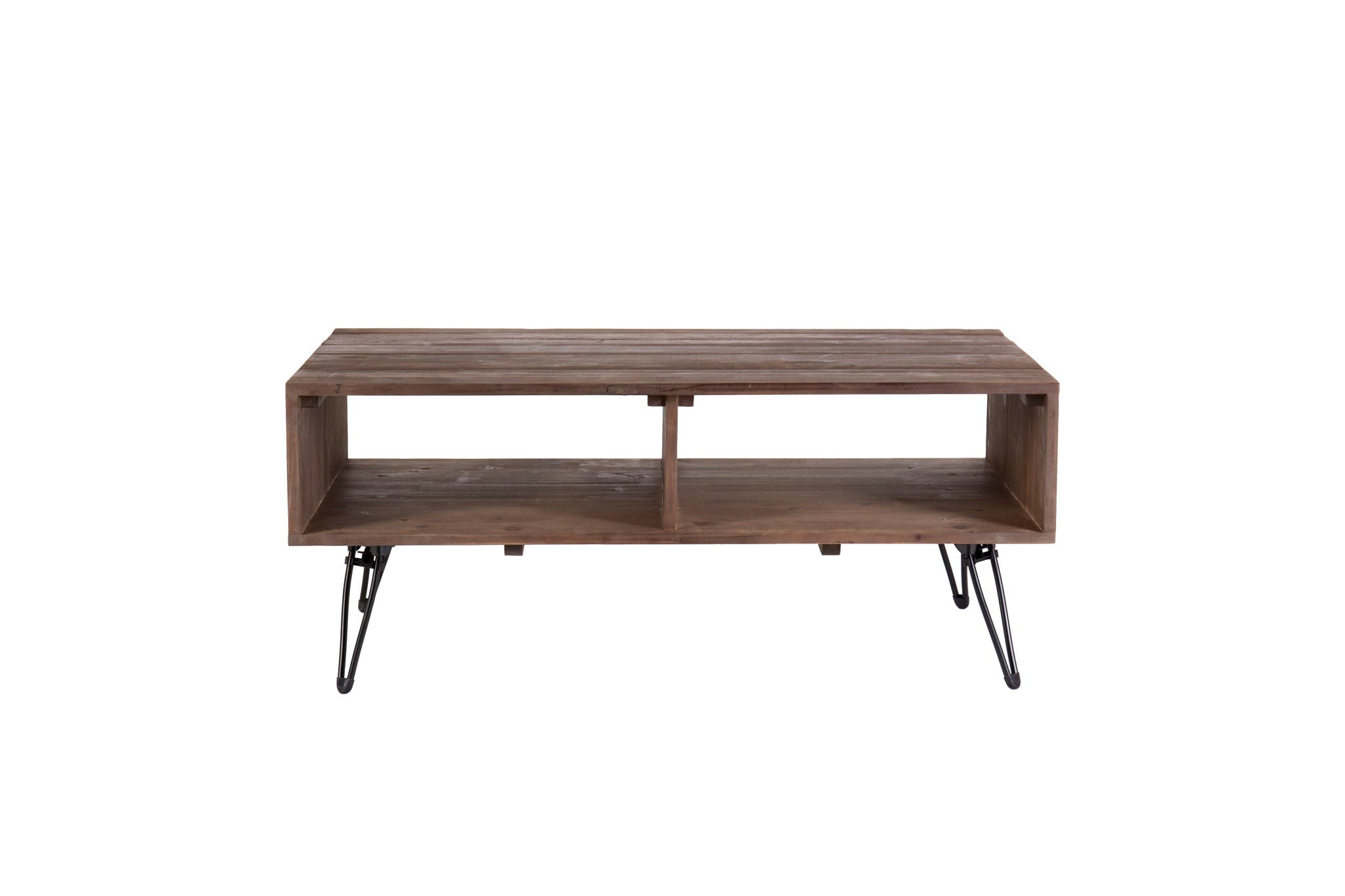Reclaimed Wood Cocktail Table With Open Storage For Living Room, Metal Legs, Foldable - Black / Natural - Best Buy Furniture