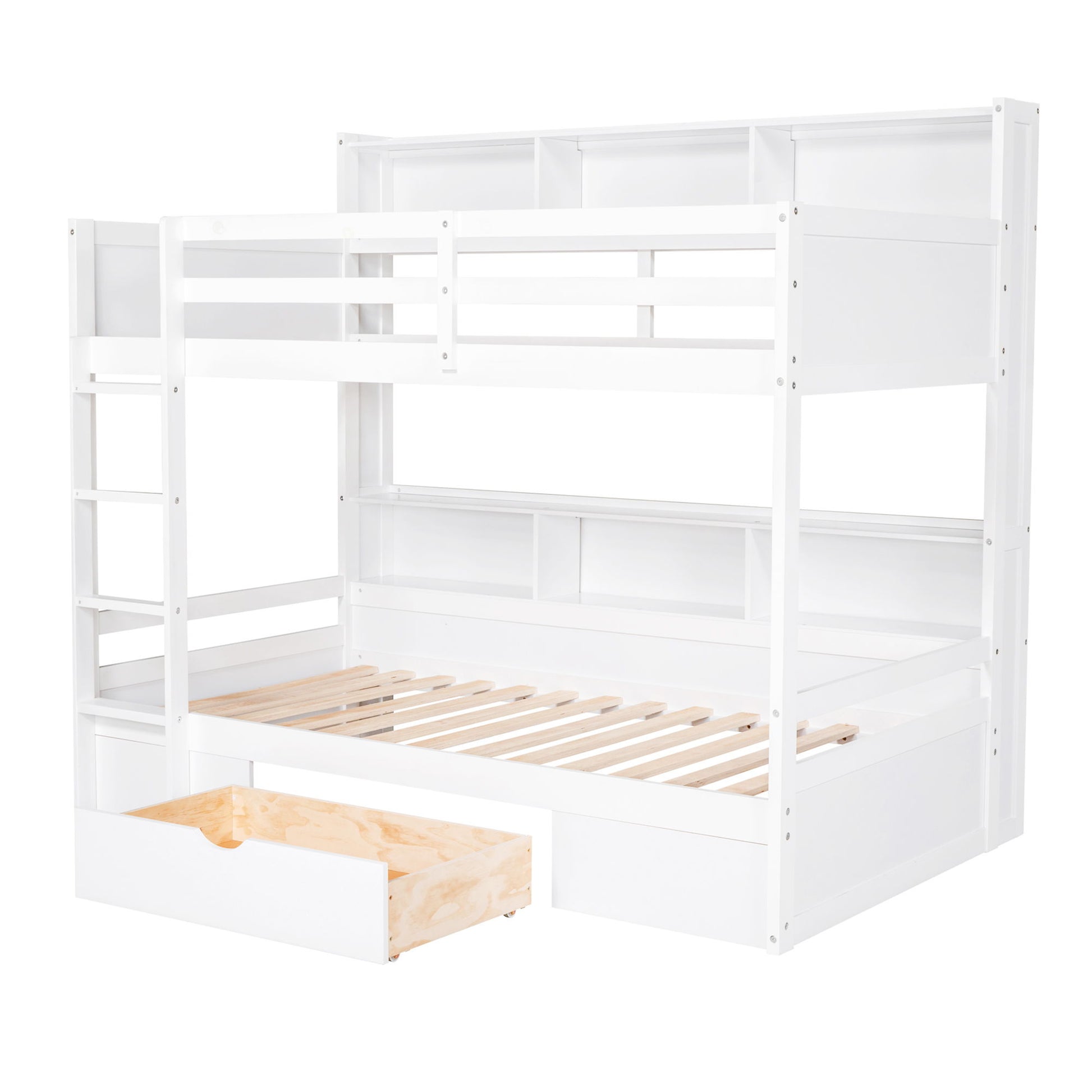 Twin Size Bunk Bed With Built-In Shelves Beside Both Upper And Down Bed And Storage Drawer - Best Buy Furniture