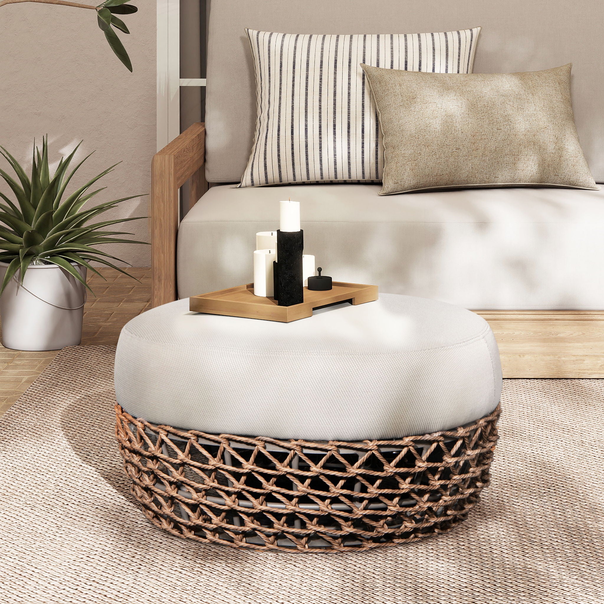 Willow - Round Upholstered Patio Ottoman - Best Buy Furniture