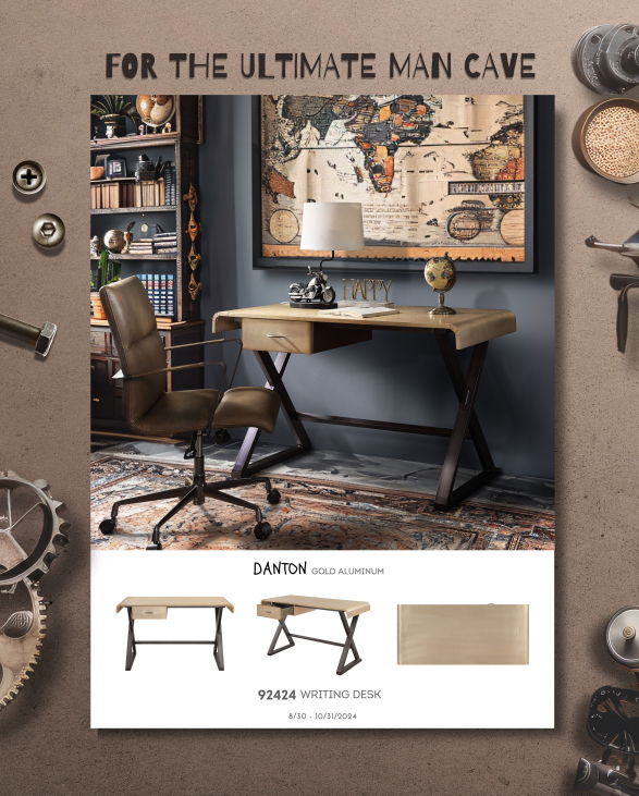 Danton - Aluminum Top Grain Leather Rectangular Writing Desk - Gold - Best Buy Furniture