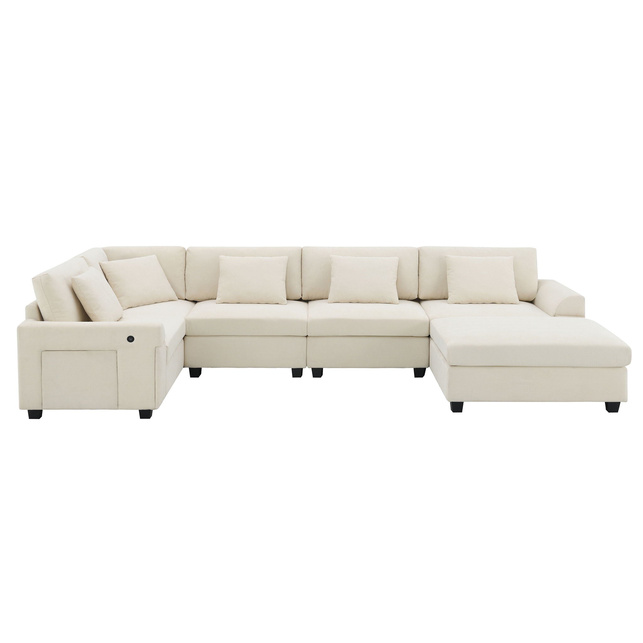 U Shaped Sectional Sofa 6 Seat Couch Set With Oversized Ottoman, Hidden Armrest Storage And Cup Holders USB Charging Ports Wide Seat Sofa - Best Buy Furniture