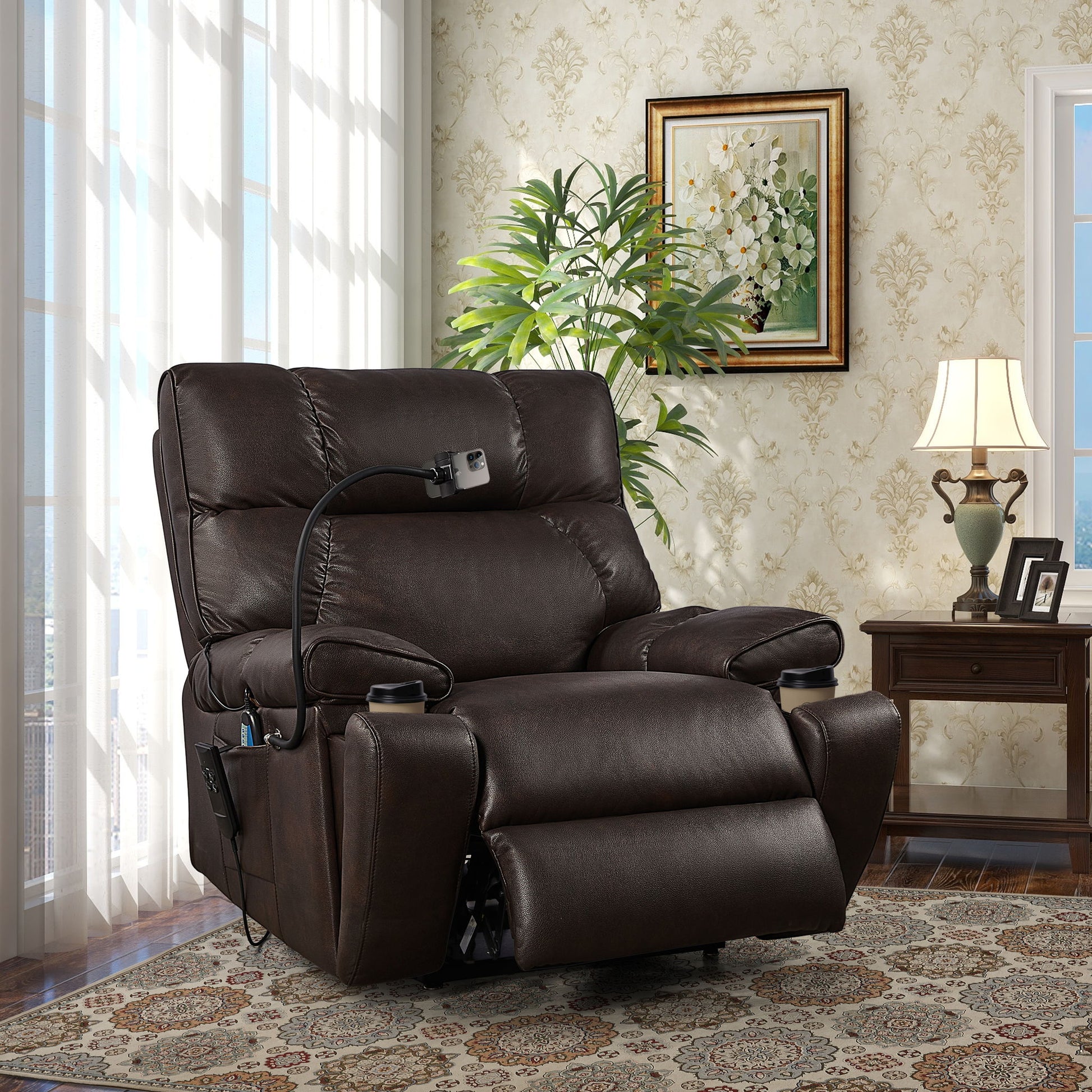 Recliner Chair With Phone Holder, Electric Power Lift Recliner Chair With 2 Motors Massage And Heat For Elderly, 3 Positions, 2 Side Pockets, Cup Holders - Best Buy Furniture