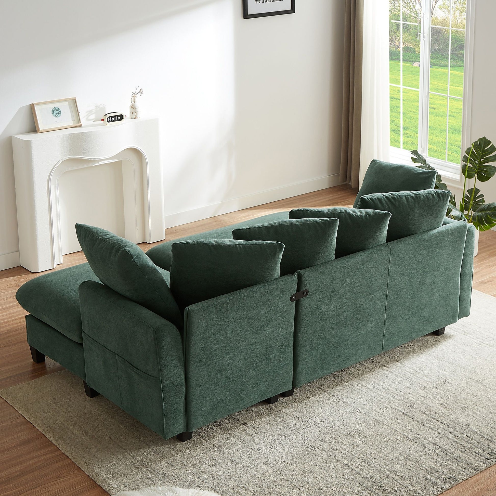 Upholstered L Shaped Sectional Sofa With Storage, Movable Ottoman, And 6 Throw Pillows - Best Buy Furniture