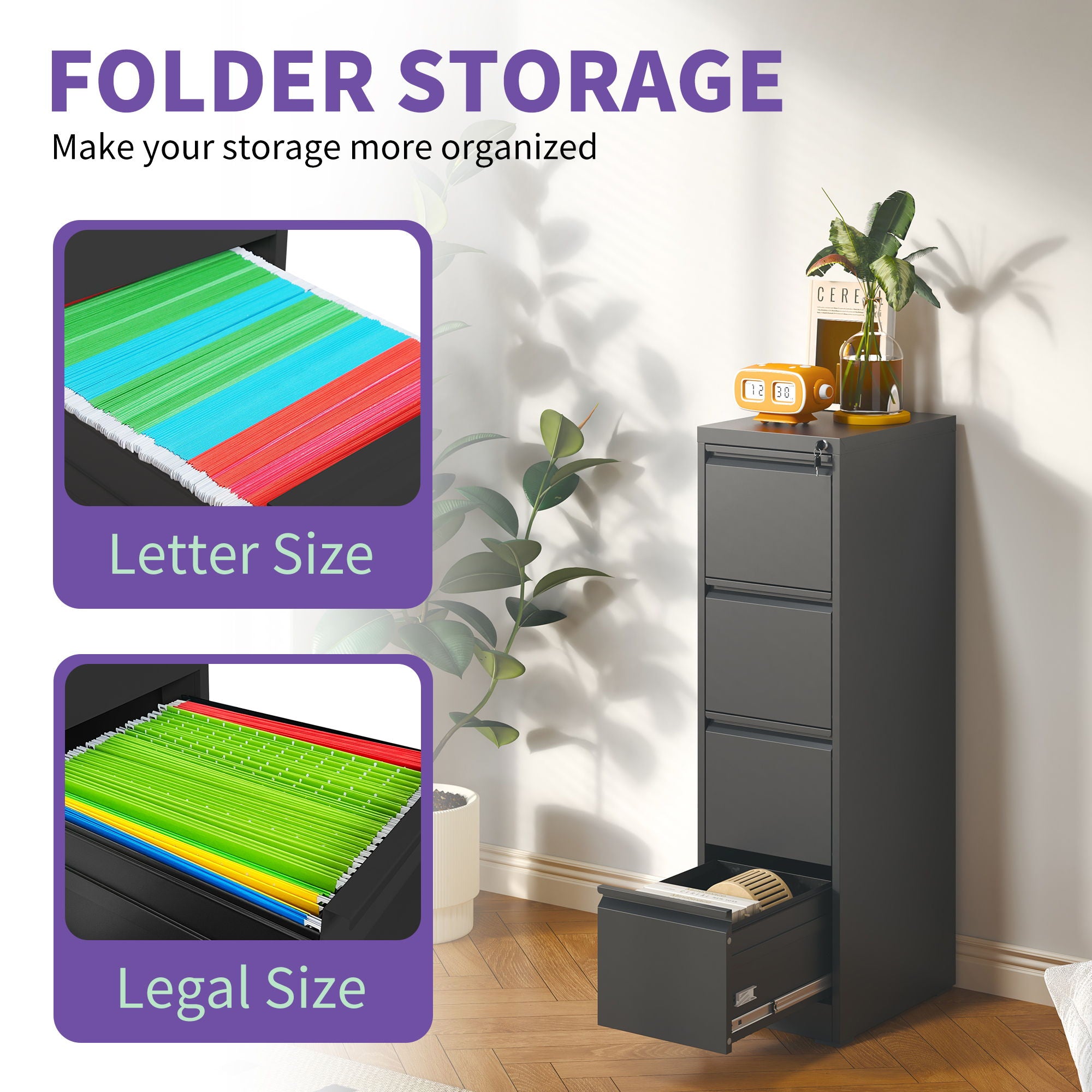 Steel Drawer Vertical File Cabinet With Lock For A4 Legal / Letter Size - Best Buy Furniture