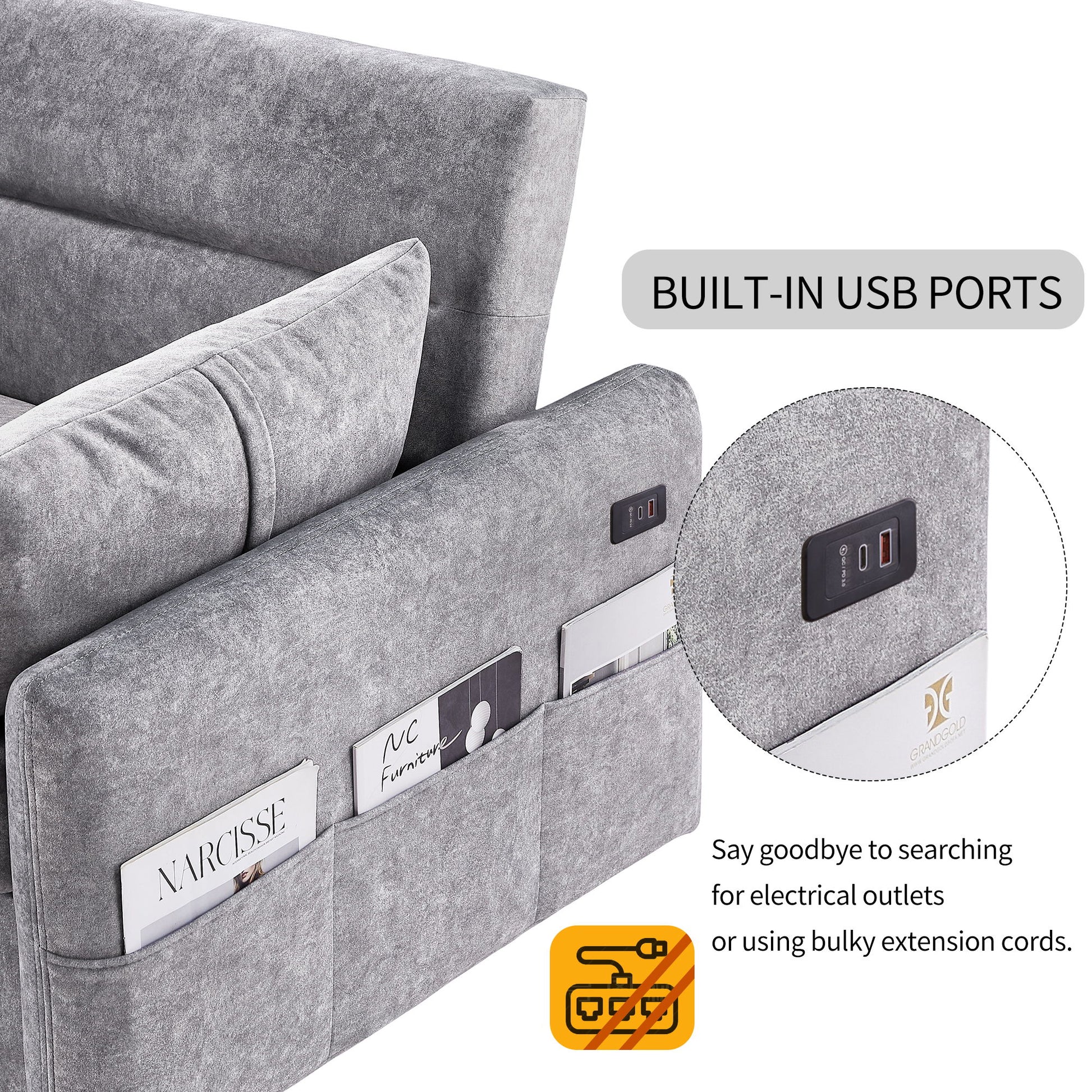 Pull Out Sleep Sofa Bed Loveseats Sofa Couch With Adjsutable Backrest, Storage Pockets, 2 Soft Pillows, USB Ports For Living Room, Bedroom, Apartment, Office - Best Buy Furniture