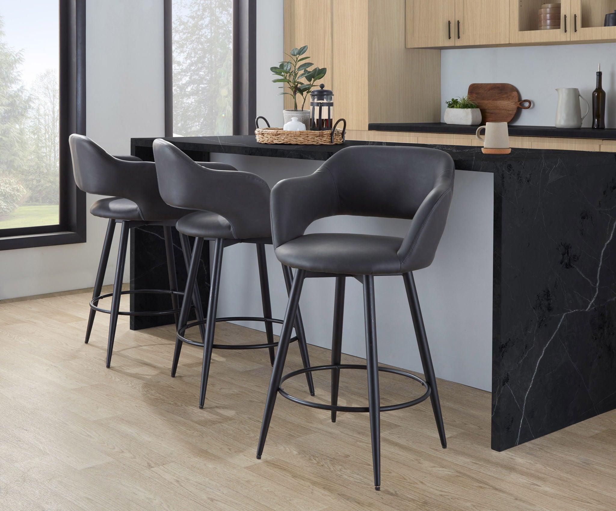 Margarite - Contemporary Fixed Height Counter Stool With Swivel With Round Footrest (Set of 2) - Best Buy Furniture