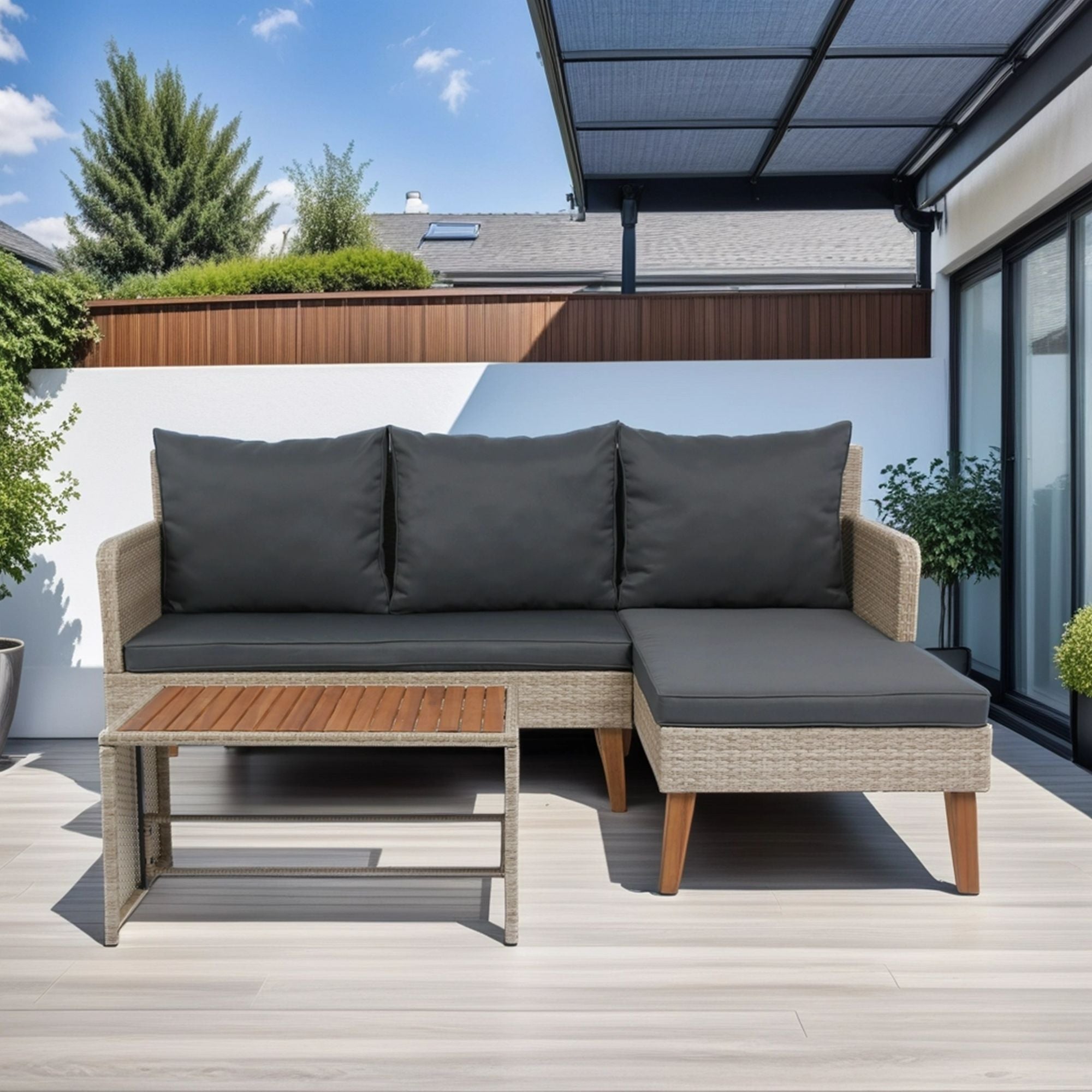 3 Piece Patio Sectional Wicker Rattan Outdoor Furniture Sofa Set Natural Wicker And Cushion - Yellow / Dark Gray - Best Buy Furniture