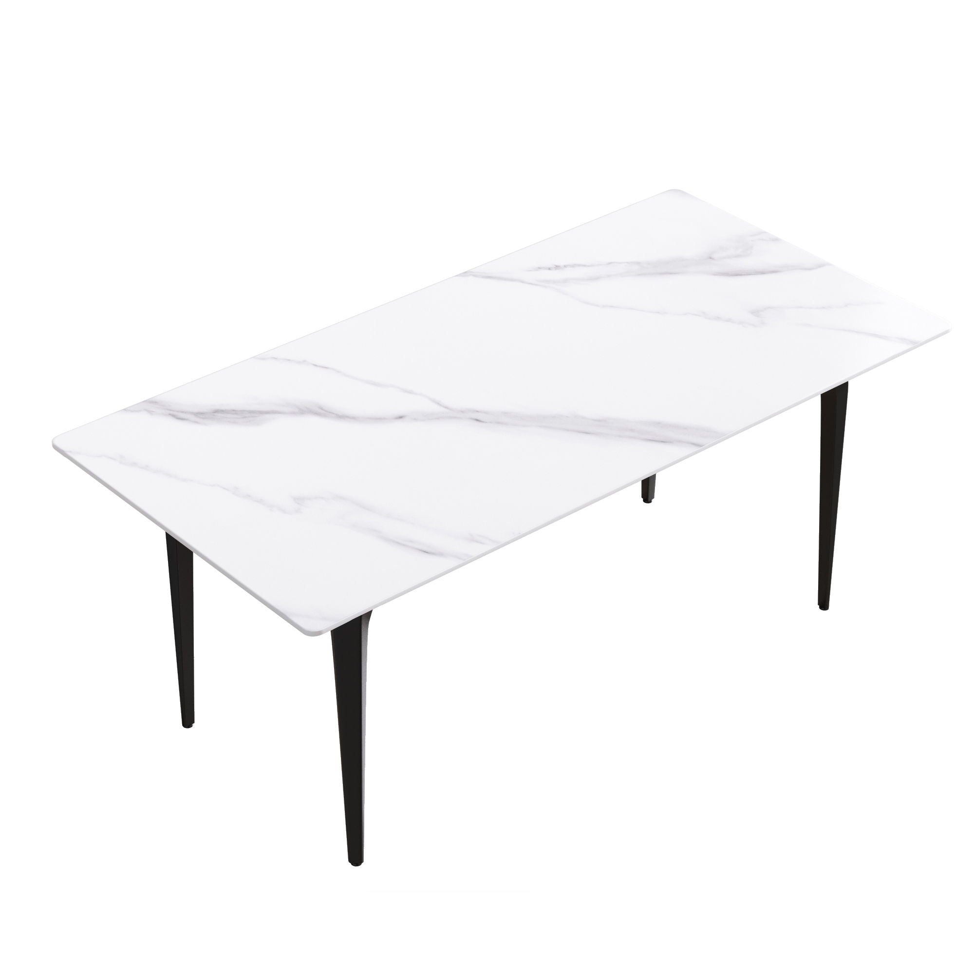 70.87" Modern Artificial Stone White Straight Edge Black Metal Leg Dining Table, Can Accommodate 6-8 People - White / Black - Best Buy Furniture