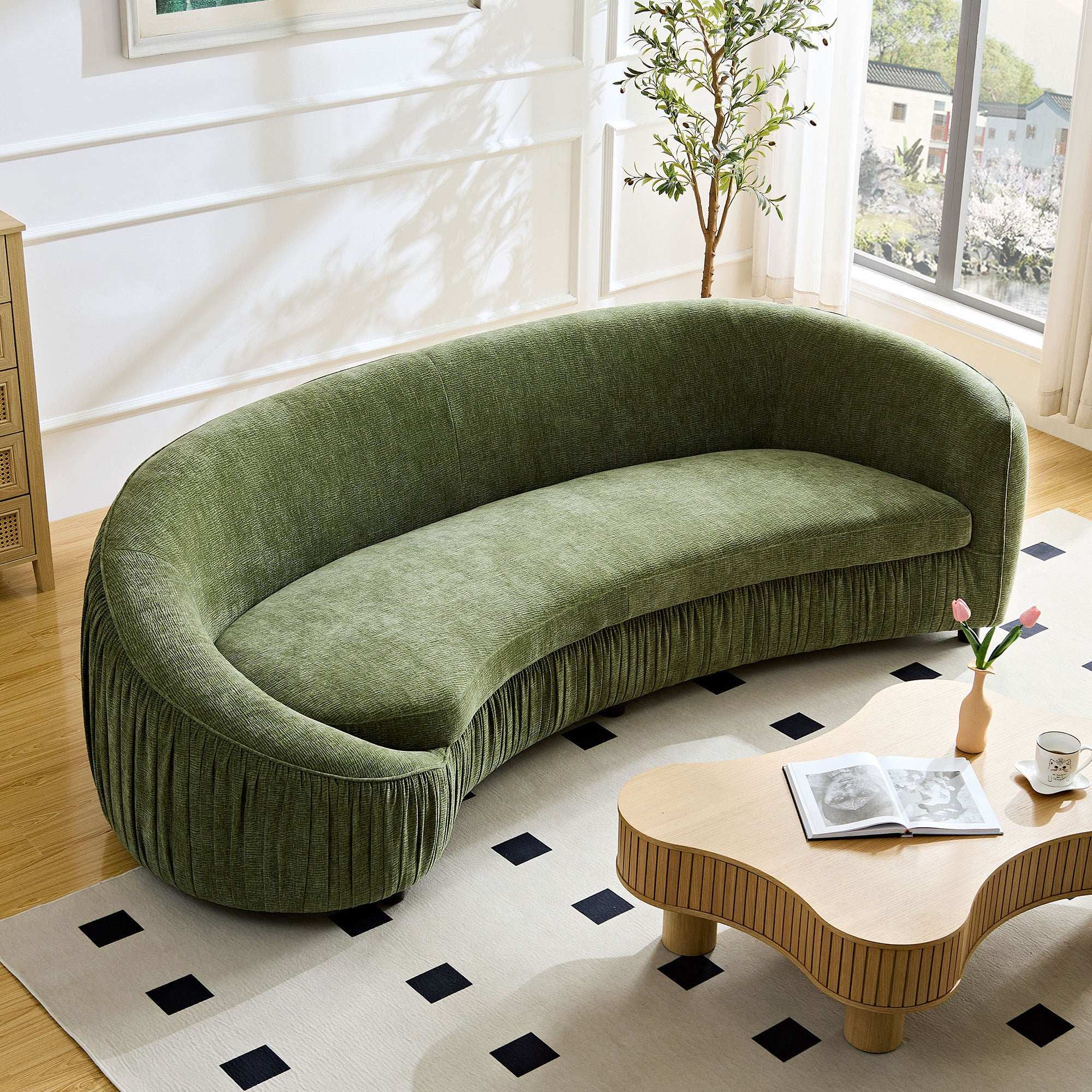 92 Inch Modern Curved Sofa Couch, Green Fabric, 4-Seat - Best Buy Furniture