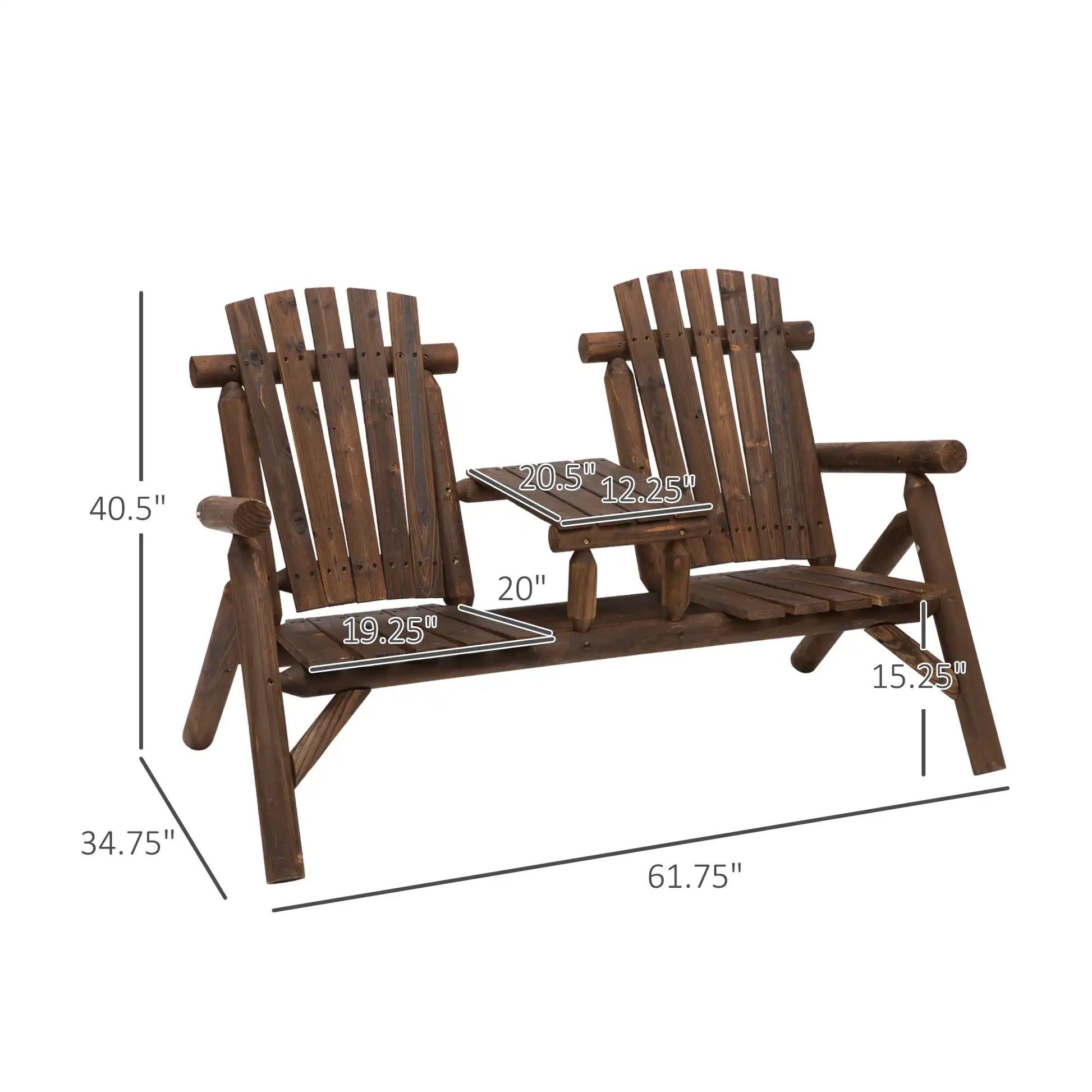 Outsunny 2-Seat Wooden Adirondack Chair with Table, Outdoor Loveseat, Carbonized - Best Buy Furniture