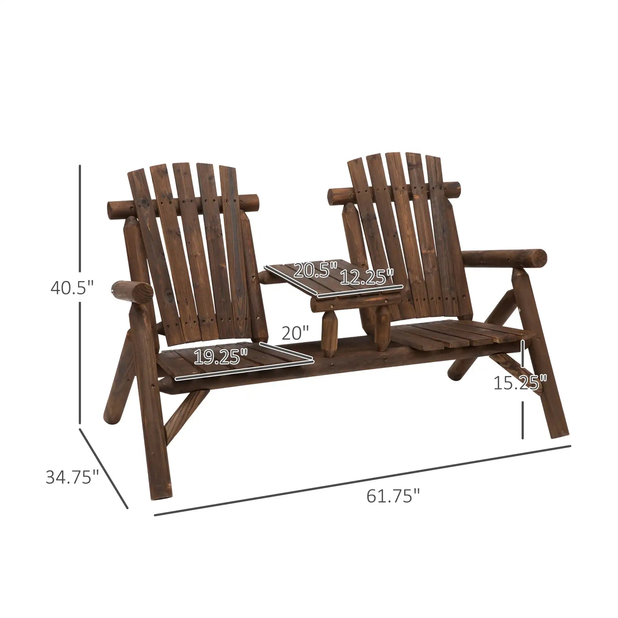 Outsunny 2-Seat Wooden Adirondack Chair with Table, Outdoor Loveseat, Carbonized - Best Buy Furniture