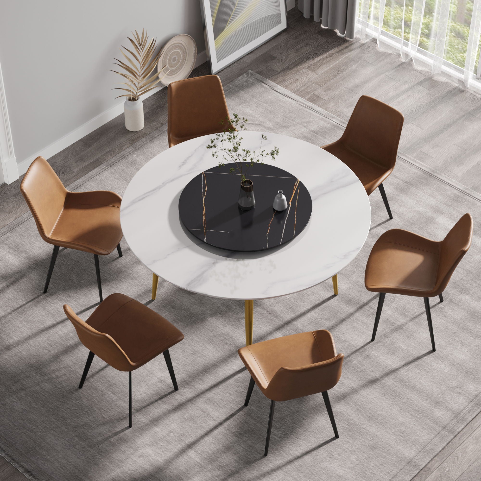 Modern Artificial Stone Round Dining Table, Can Accommodate 6 People Artificial Stone Turntable - Best Buy Furniture