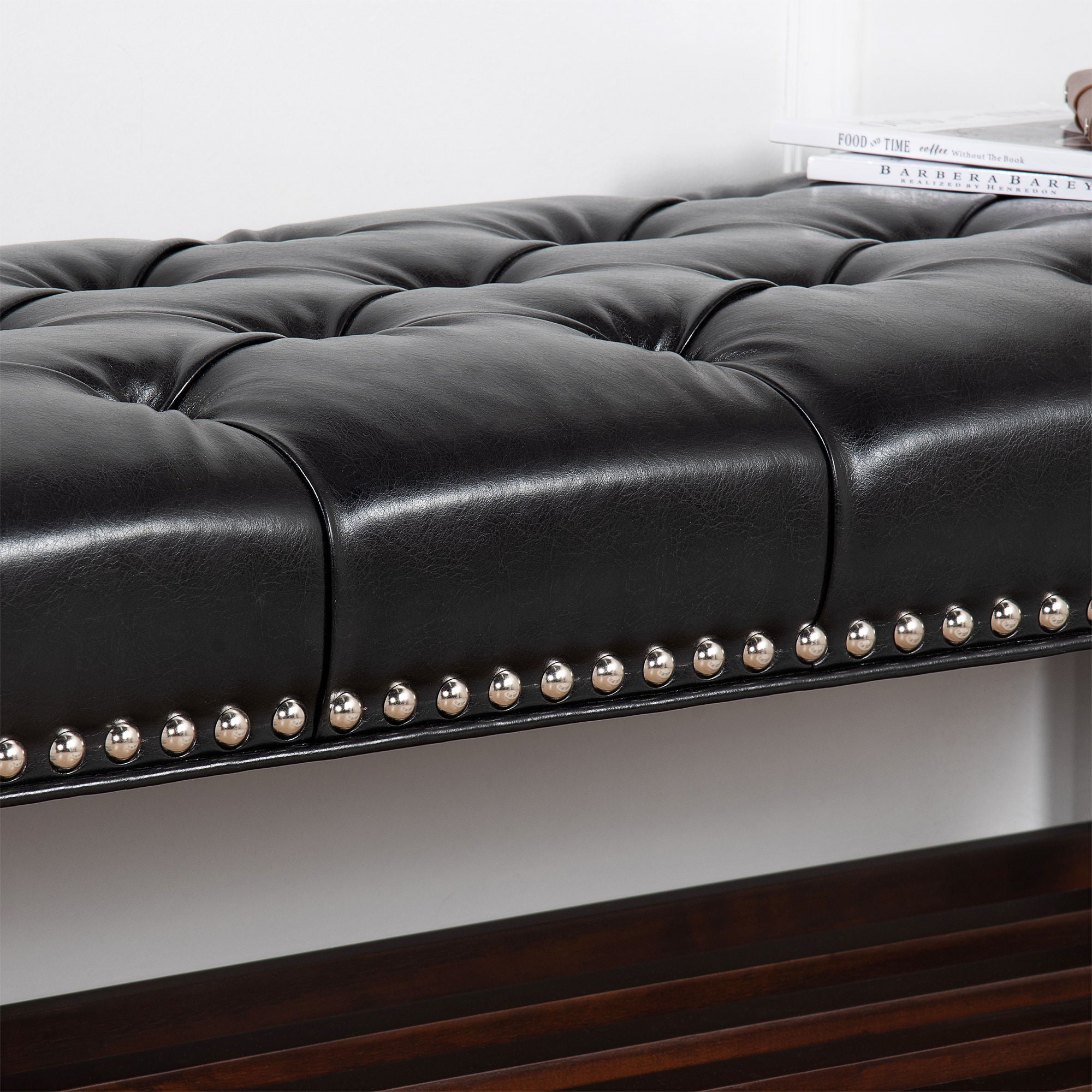 Bedroom End Of Bed Bench Tufted Upholstered End Of Bed Bench End Of Bed Entrance Shoe Bench With Nailhead Trim And Shelf Bedroom Upholstered Leather Bench Living Room Shoe Rack Footstool - Best Buy Furniture