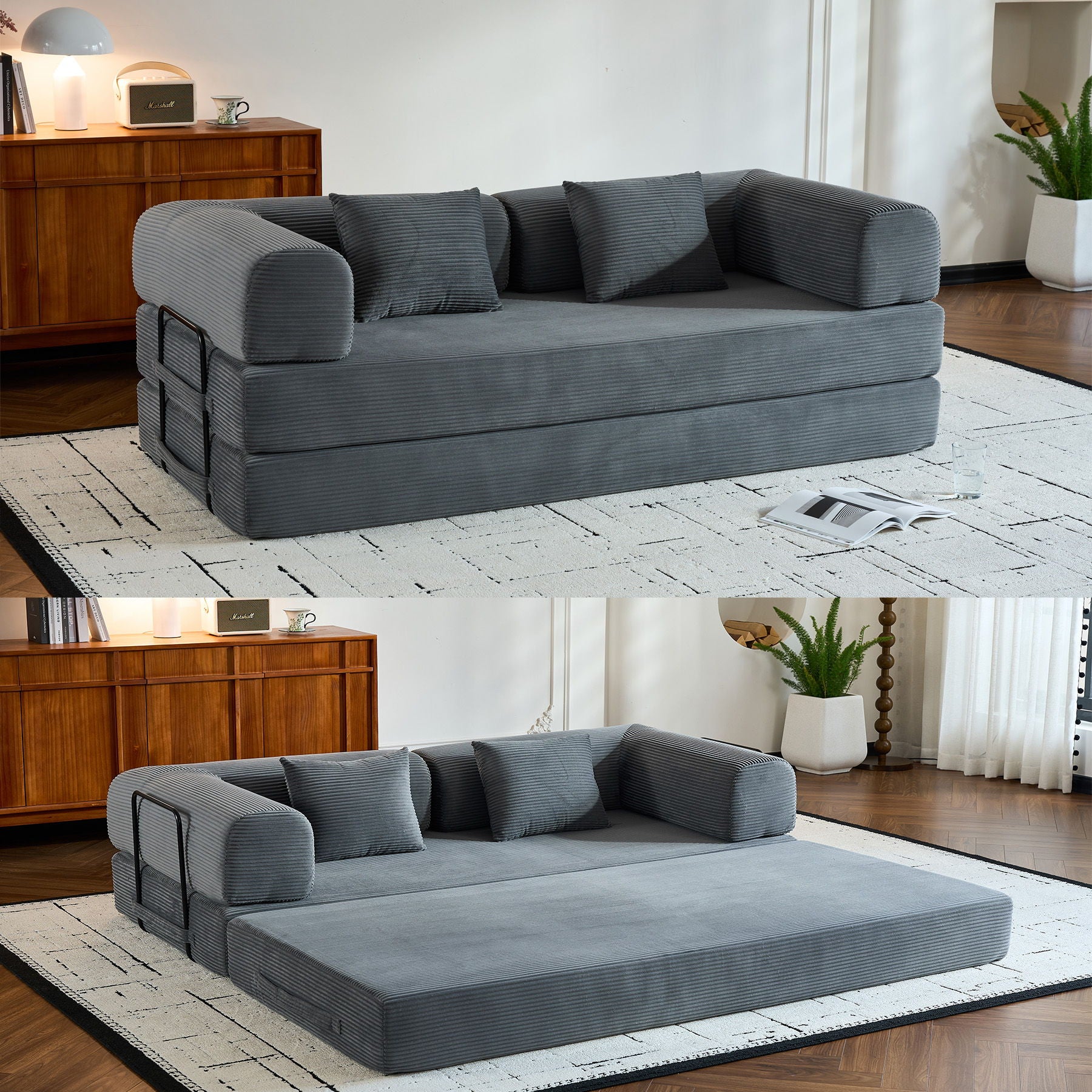 Convertible Sleeper Sofa Bed With Cylindrical Pillow, With Fixed Shape Frame - Best Buy Furniture
