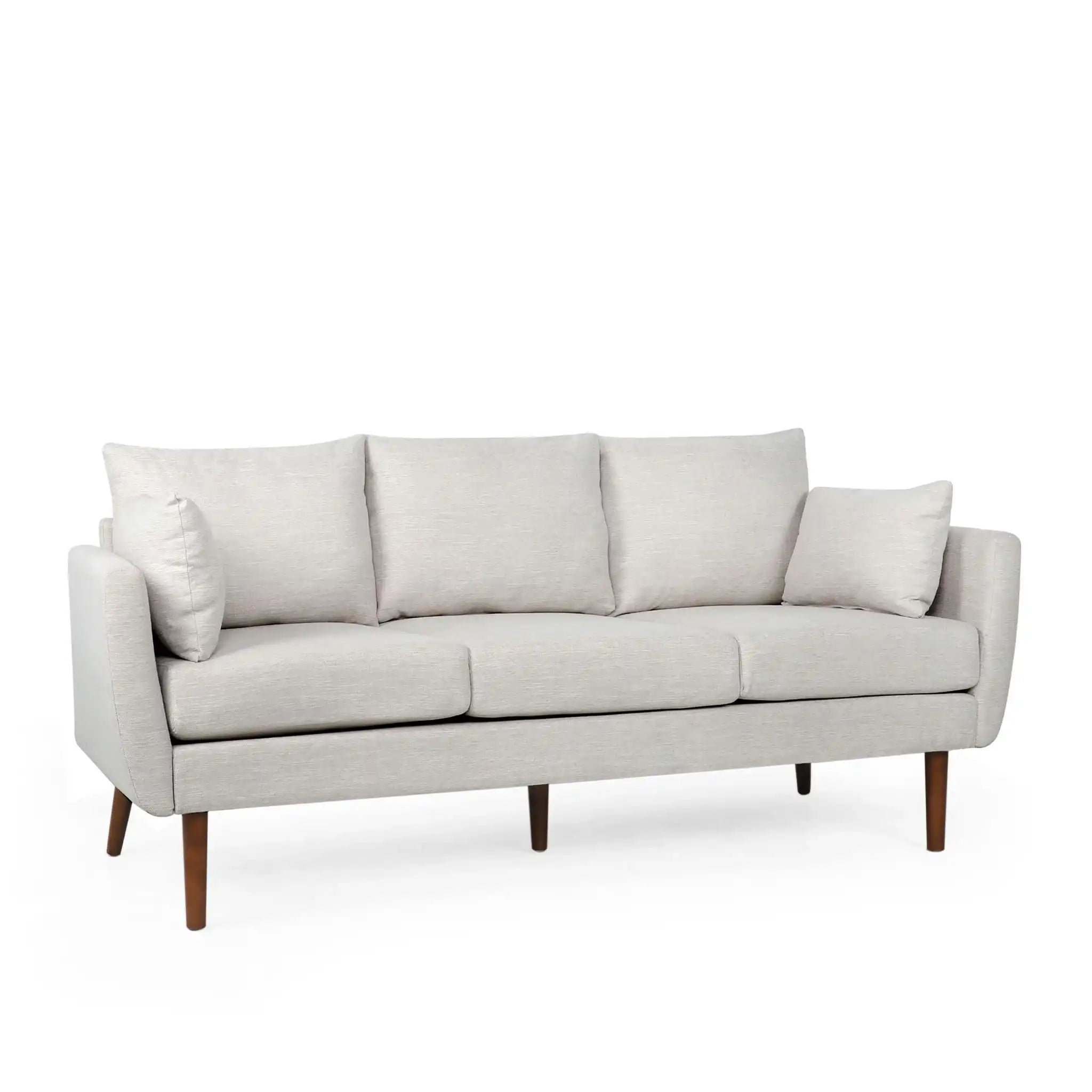 Diaphanous - Upholstered 3 Seater Sofa With 2 Accent Pillows And Wood Legs - Best Buy Furniture