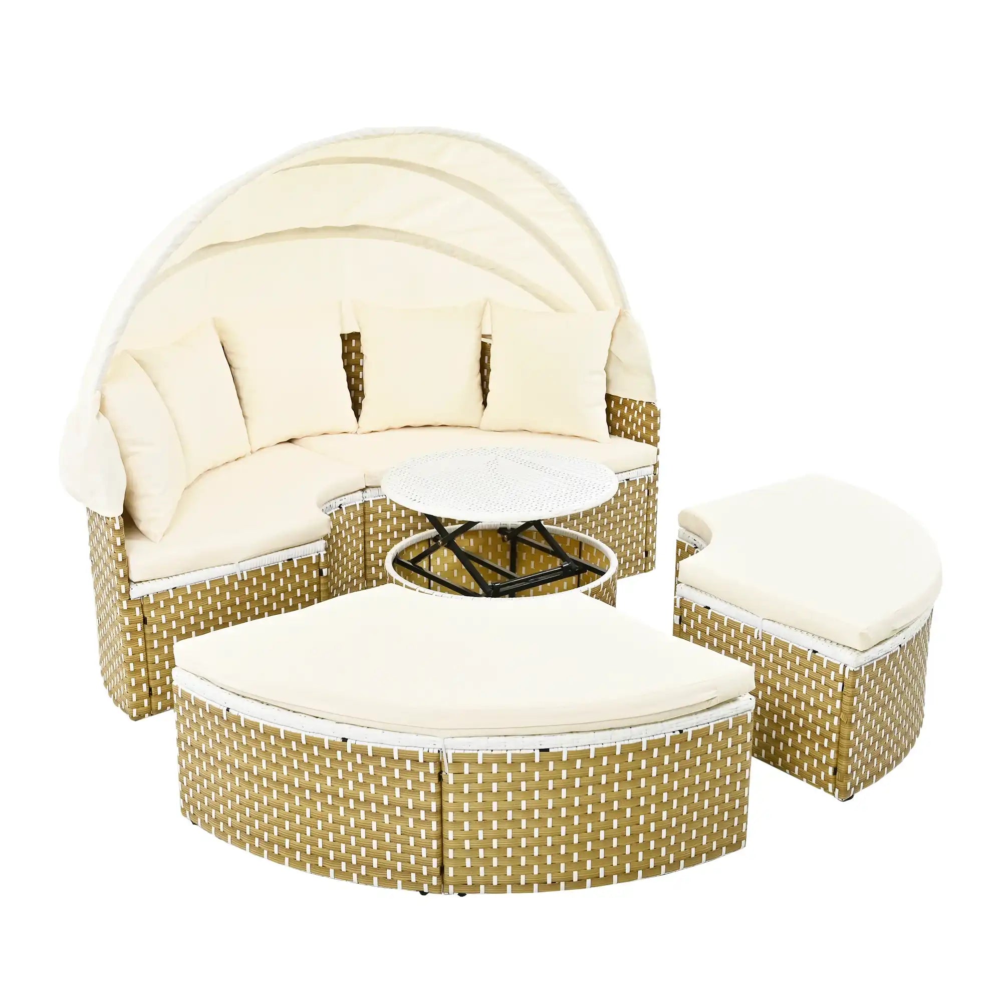 TOPMAX Round Outdoor Sectional Sofa Set Rattan Daybed - Best Buy Furniture