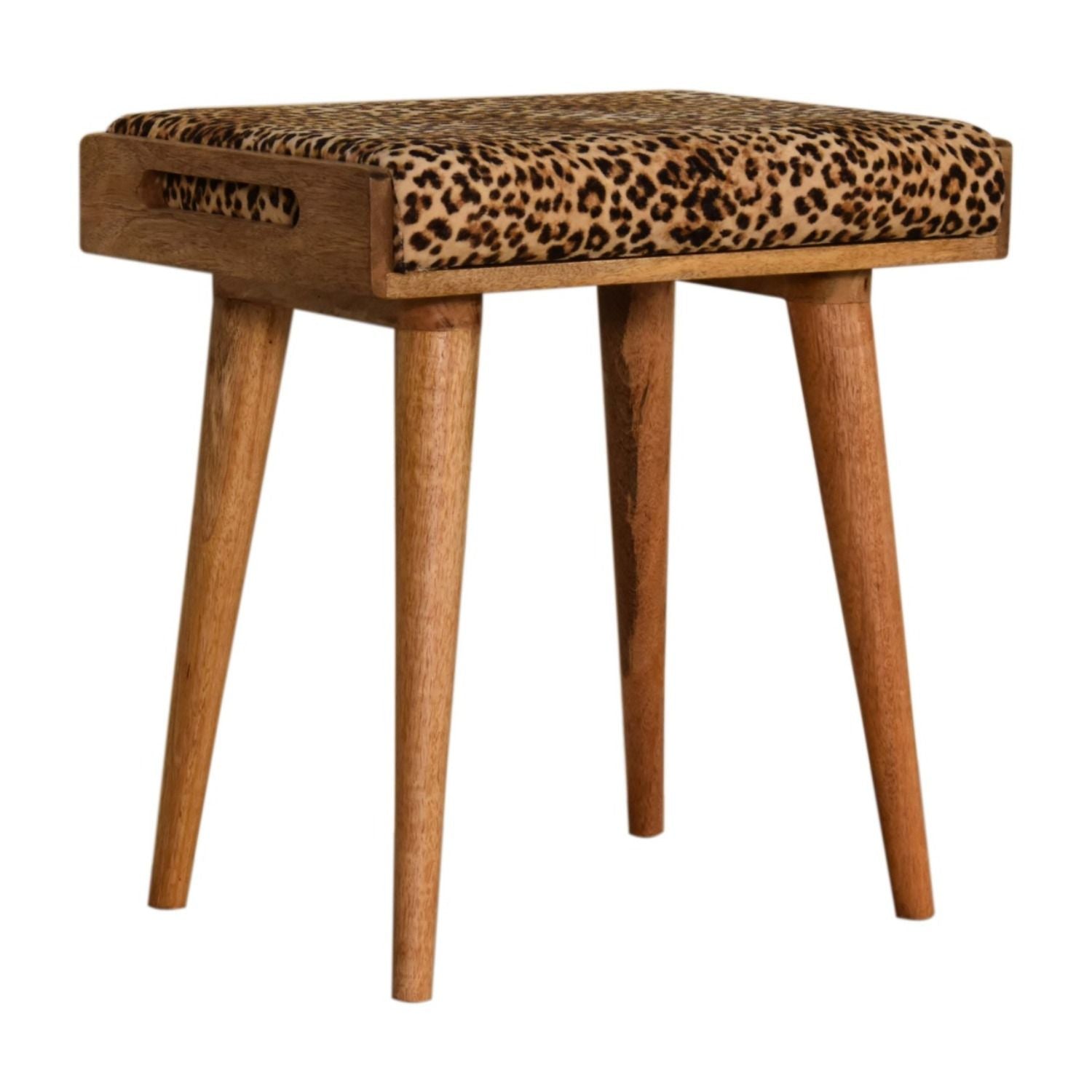 Leopard Velvet Tray Style Footstool - Brown Oak - Best Buy Furniture