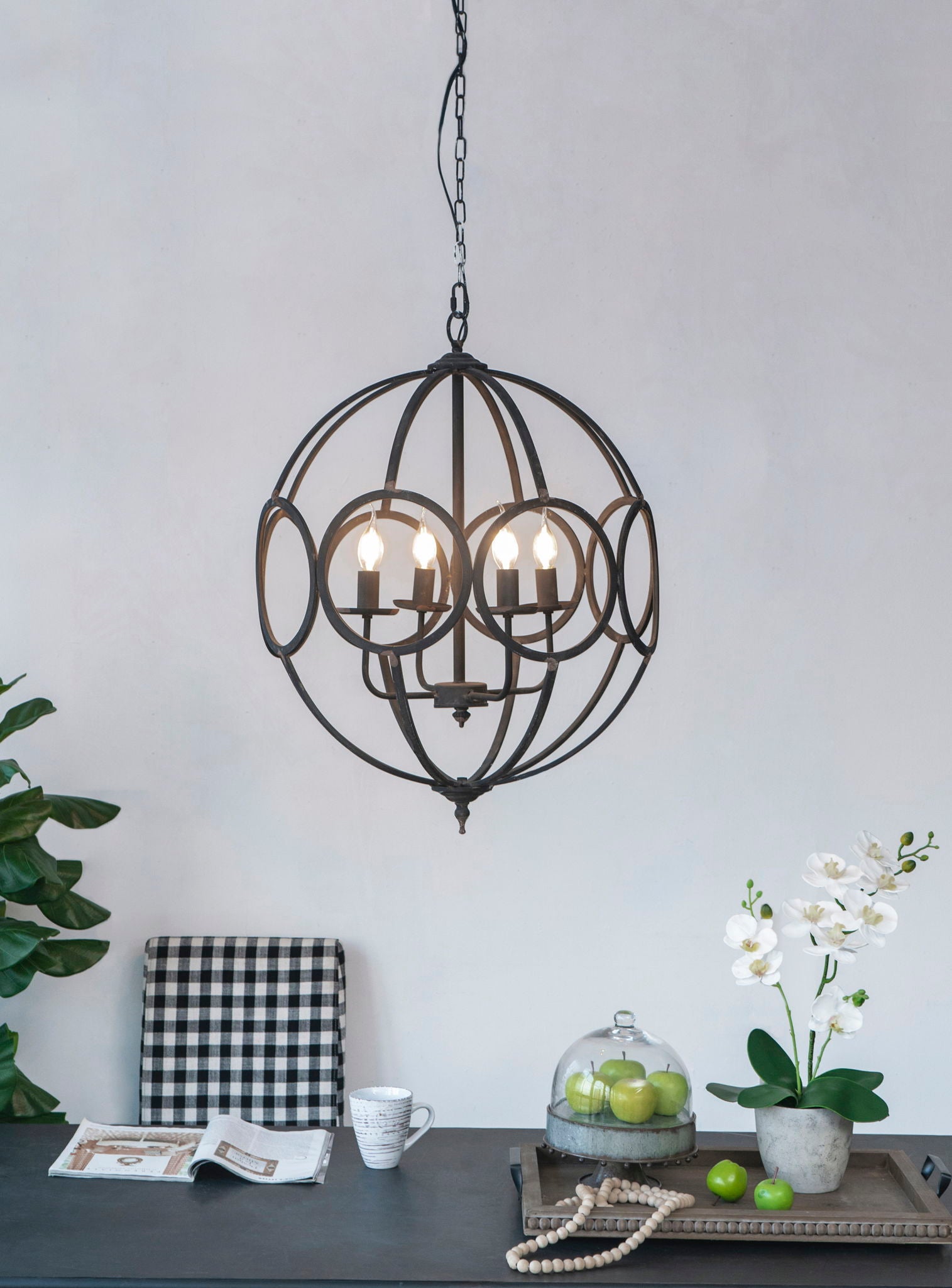 4 Light Metal Chandelier, Hanging Light Fixture With Adjustable Chain For Kitchen, Bulb Not Included - Black - Best Buy Furniture