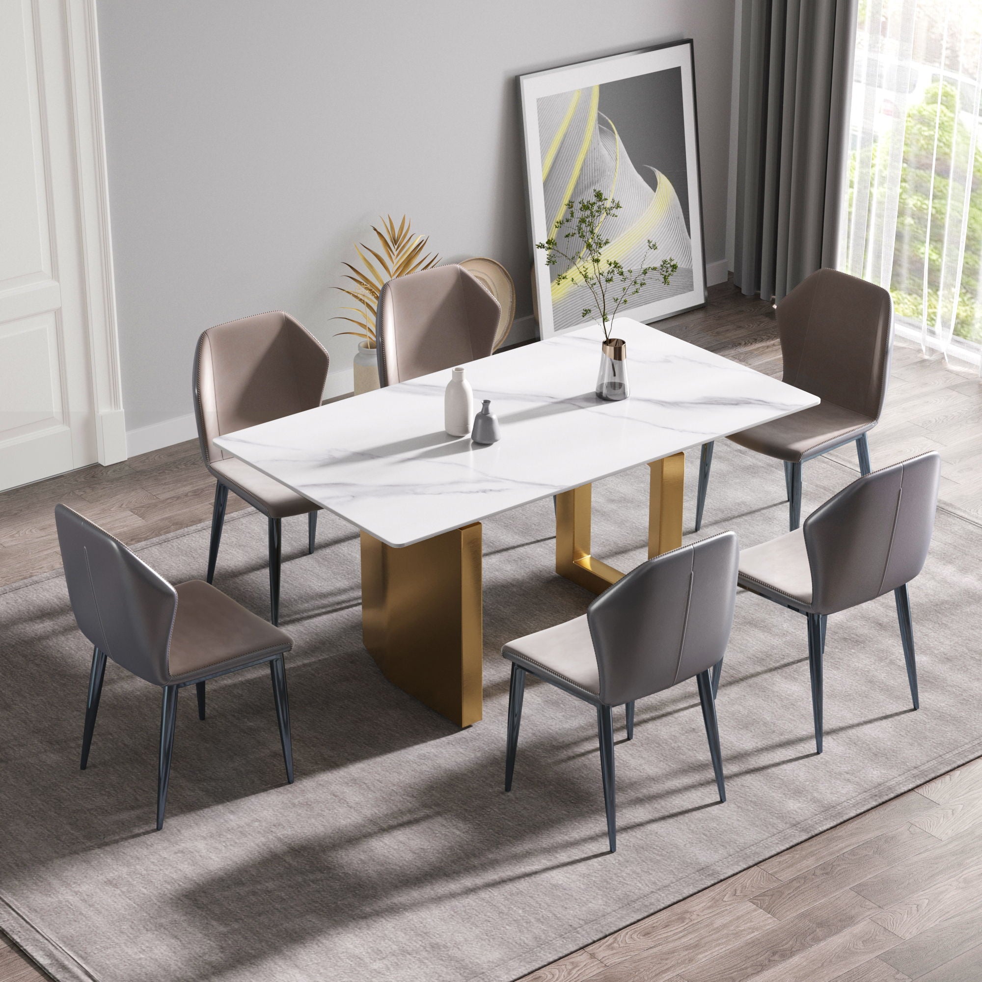 Modern Artificial Stone White Straight Edge Metal Leg Dining Table - Best Buy Furniture